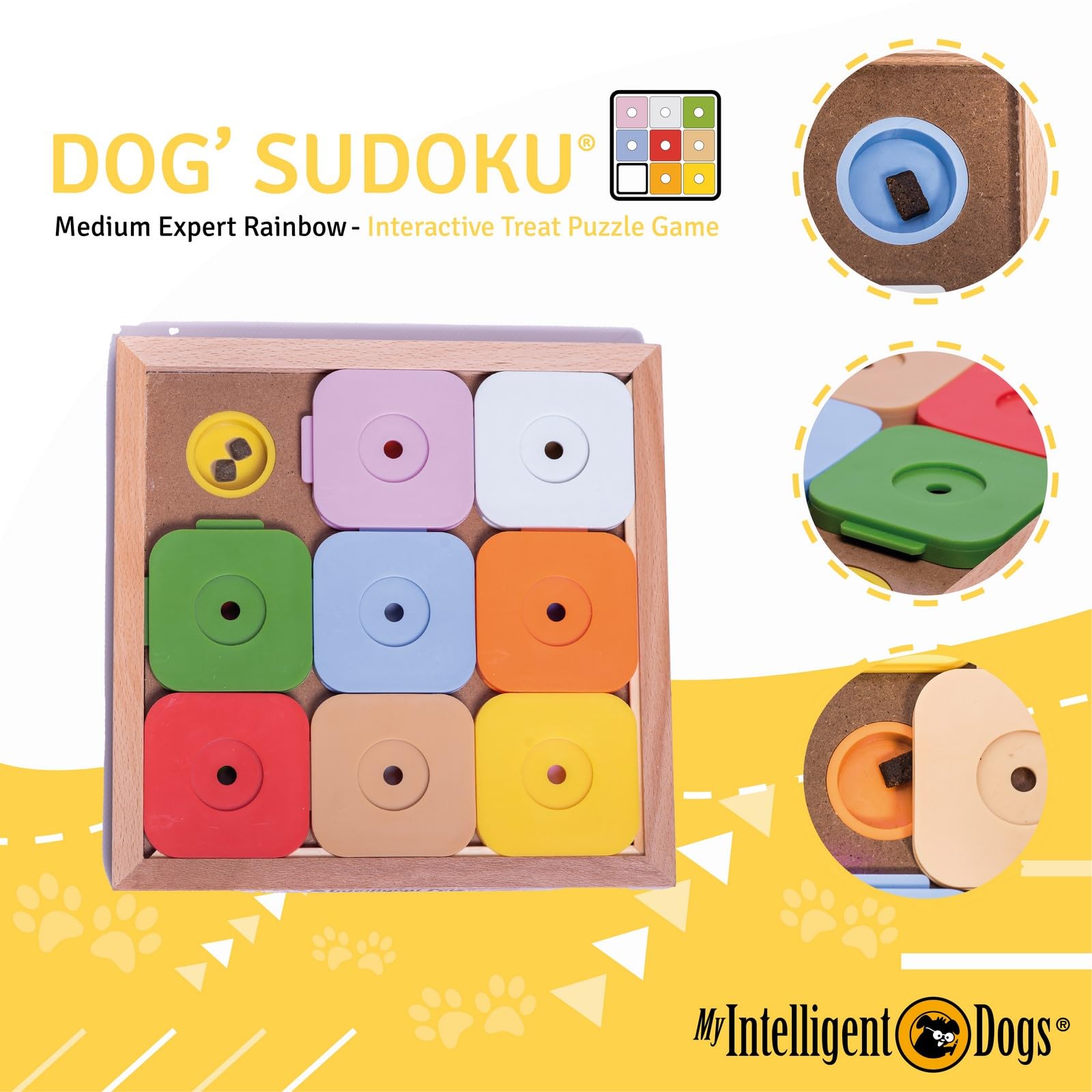 My Intelligent Dogs Interactive Sudoku Puzzle for Medium Dogs and Cats - Expert Brain Pet Toy - 9 Treat-Hiding Holes, Medium Woo