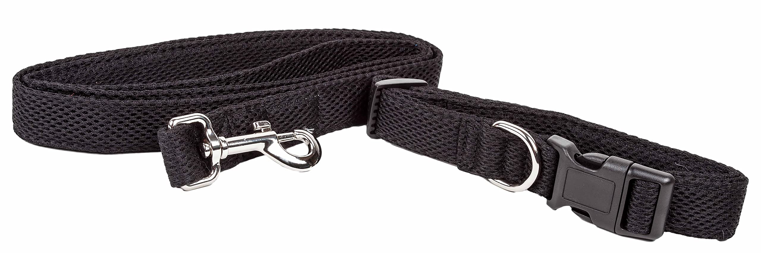 Pet Life ® 'Aero Mesh' 360 Degree Dual Sided Comfortable And Breathable Adjustable Fashion Mesh Dog Collar And Dog Leash For Small Medium And Large Dogs Black