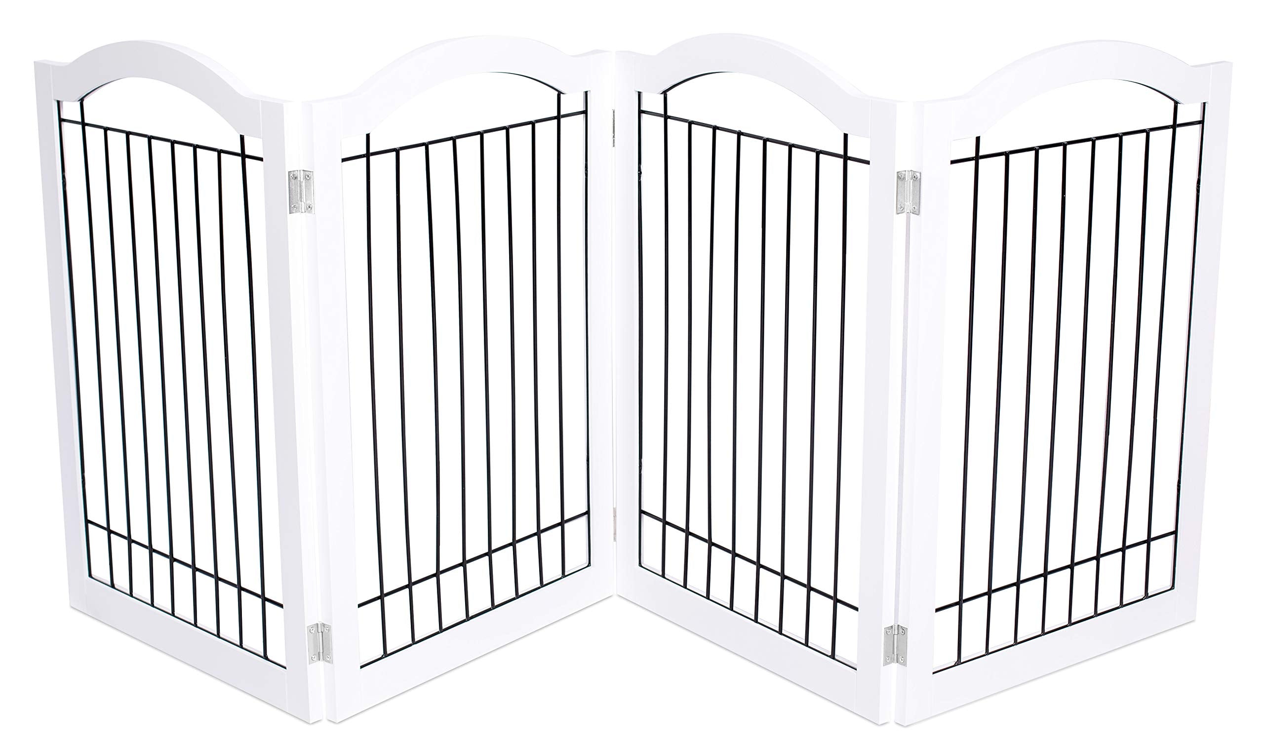 Internet'S Best Arched Top Wire Dog Gate - 4-Panel Free Standing Indoor Folding Pet Barrier, Ideal For Medium, Large Dogs, Puppies, & Cats, For Home, Doorway, Stairs - 30In X 80In, White