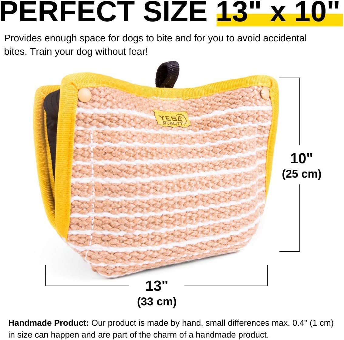 Yes4Quality Durable Dog Bite Wedge 13X10 Inches, Safe Biting Pillow W/ 2 Comfy & Strong Handles, Tough Jute Tug Toy For Med To Large Dogs, Ideal For Tug Of War, K9, Ipo Schutzhund & Puppy Training