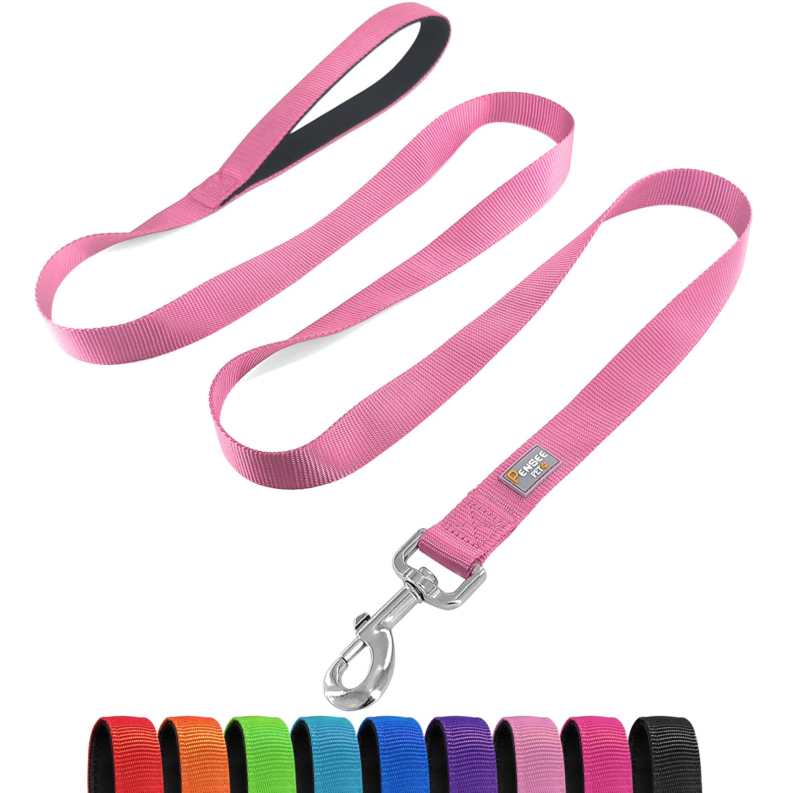 Penseepet Basic Dog Leashes 6 Ft Padded Handle Nylon Dogs Leashes For Medium Dogs Pink