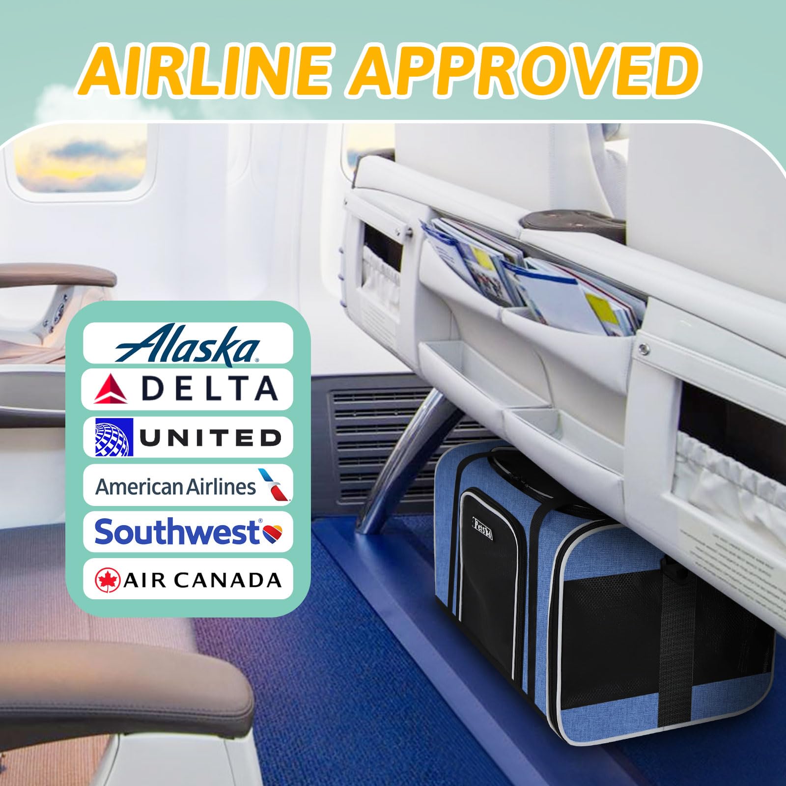 Petskd Pet Carrier 17X11X9.5 Alaska Airline Approved,Pet Travel Carrier Bag For Small Cats And Dogs, Soft Dog Carrier For 1-10 Lbs Pets,Dog Cat Carrier With Safety Lock Zipper(Blue)