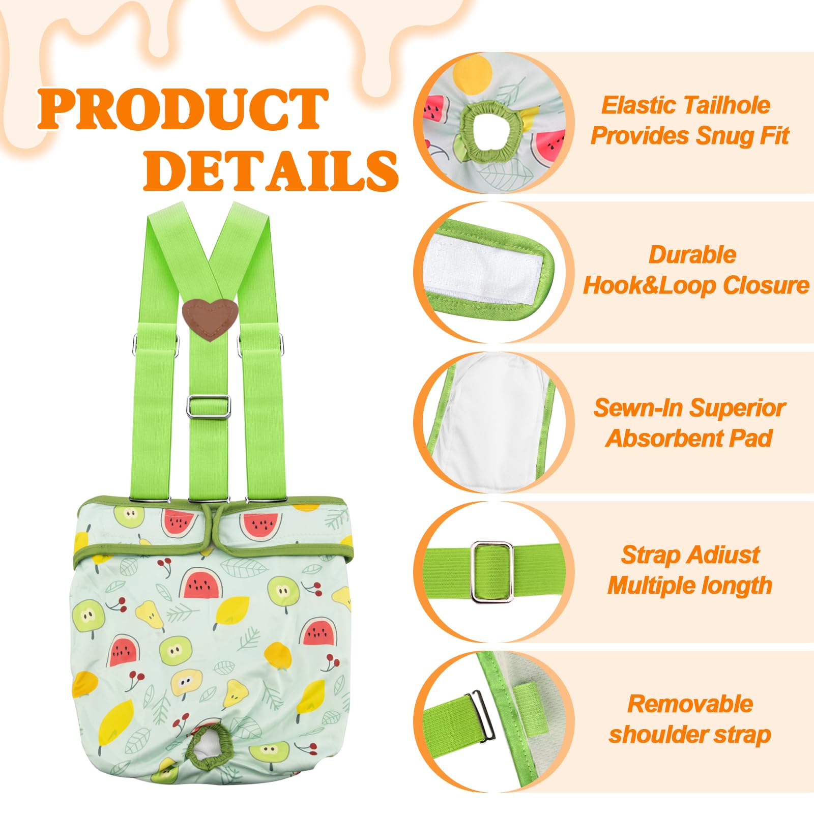 3 Pack Washable Female Dog Diaper With Suspender,Reusable Fixed Doggie Diapers Super Absorbent Leakproof For Dog In Heat Cycle-X