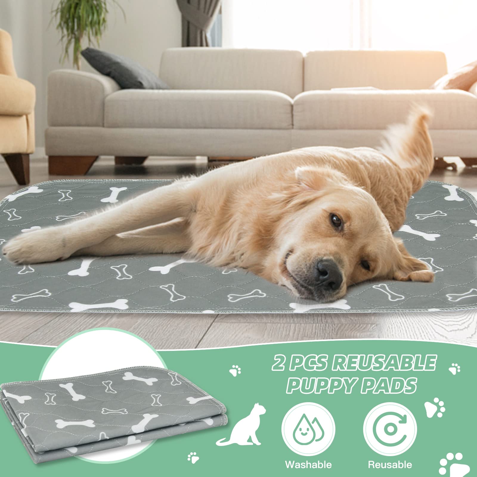 Baodan Washable Dog Pee Pads, Gray, 16" x 24", Super Absorbent, Non-Slip, Reusable Puppy Pads, Perfect for Crate and Playpen