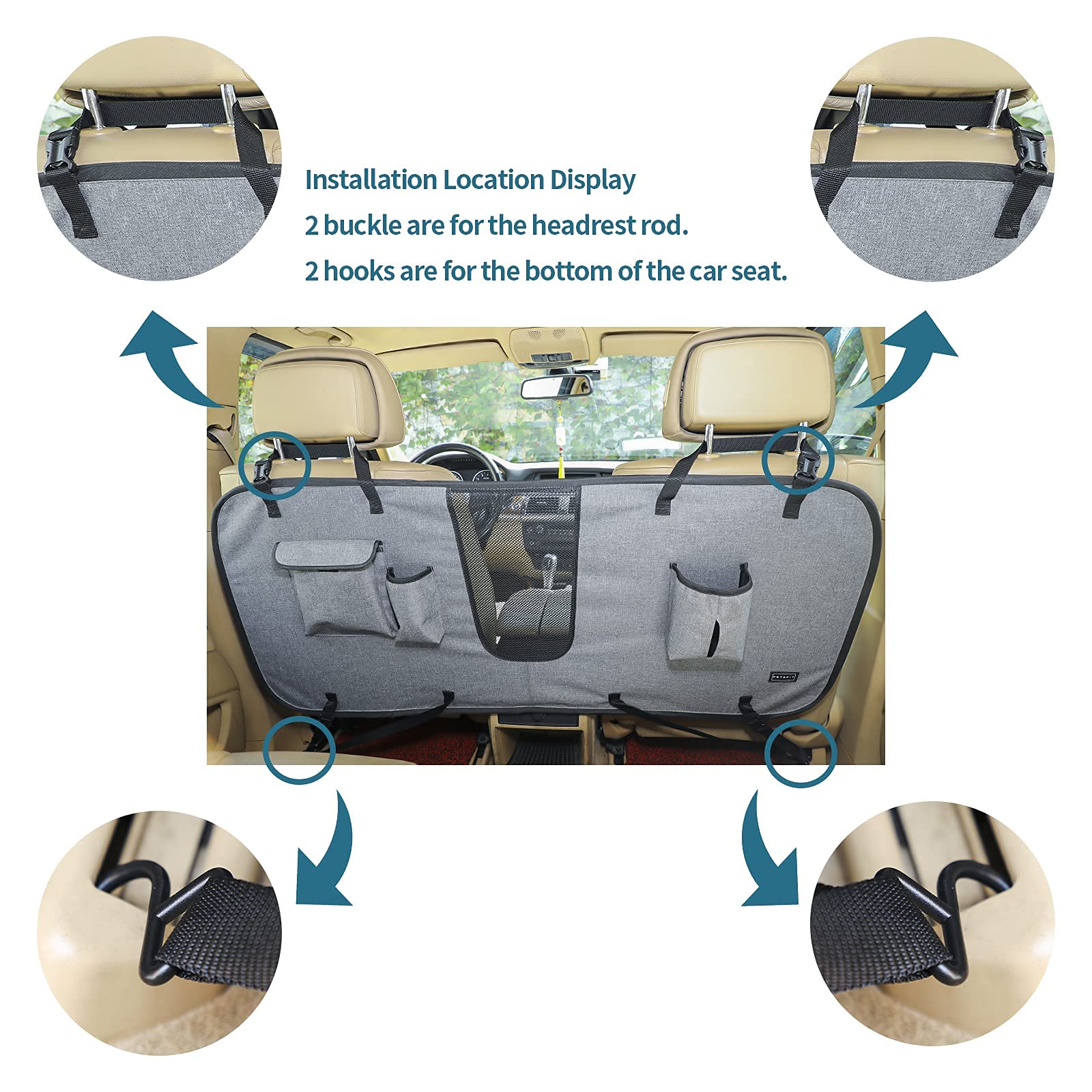 Petsfit Dog Car Barrier Vehicle Pet Barrier Backseat Mesh Dog Car Divider Net With Adjusting Rope, Sturdy Hook And 3 Storage Pockets Suitable For Suv Pickup Car