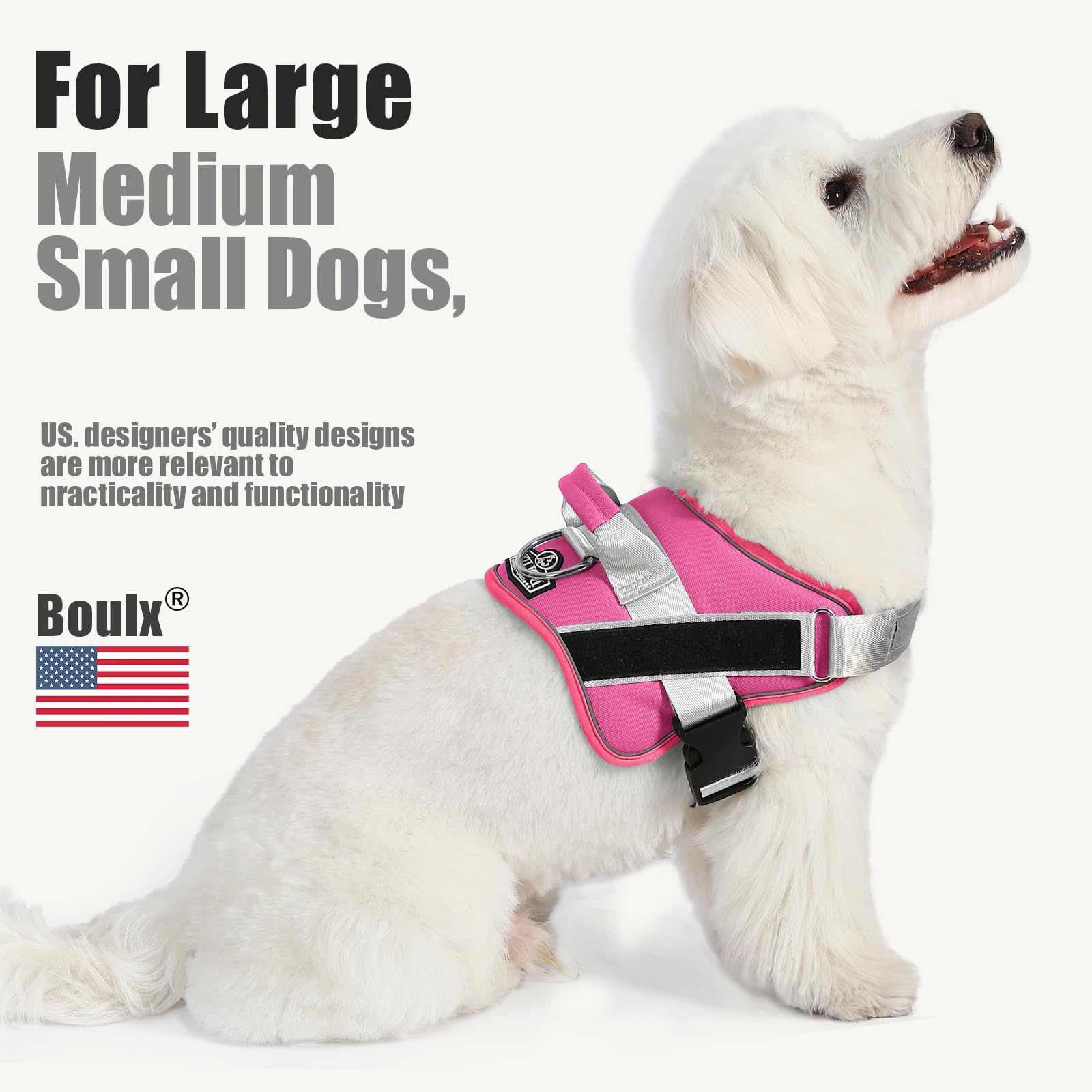 Bolux Dog Harness, No-Pull Reflective Dog Vest, Breathable Adjustable Pet Harness With Handle For Outdoor Walking - No More Pulling, Tugging Or Choking (Fuchsia, Small (Pack Of 1))
