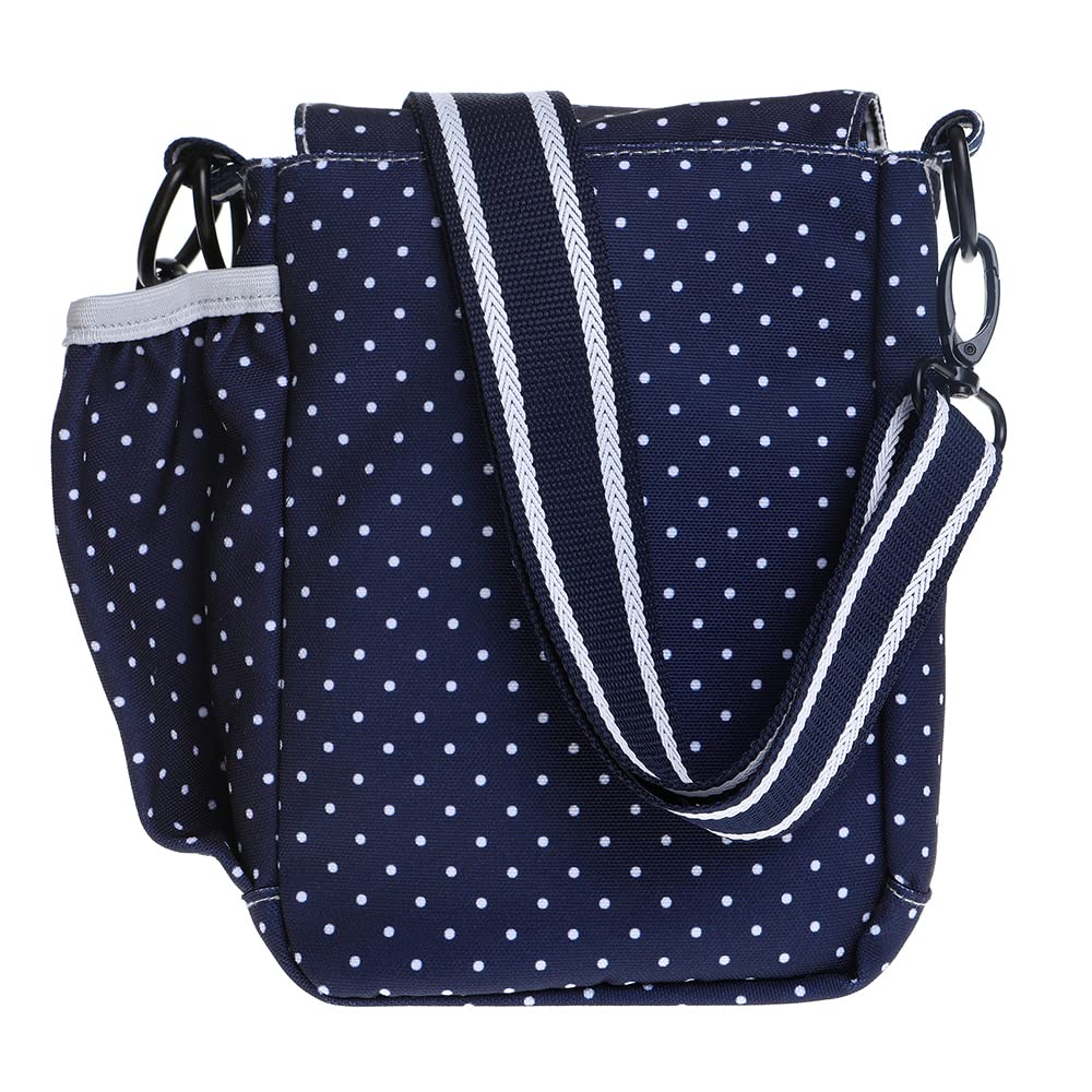 DOOG | Walkie Bag | Adjustable Shoulder Bag with Poo Bag Compartment and Water Bottle Compartment | Navy with Polka Dots