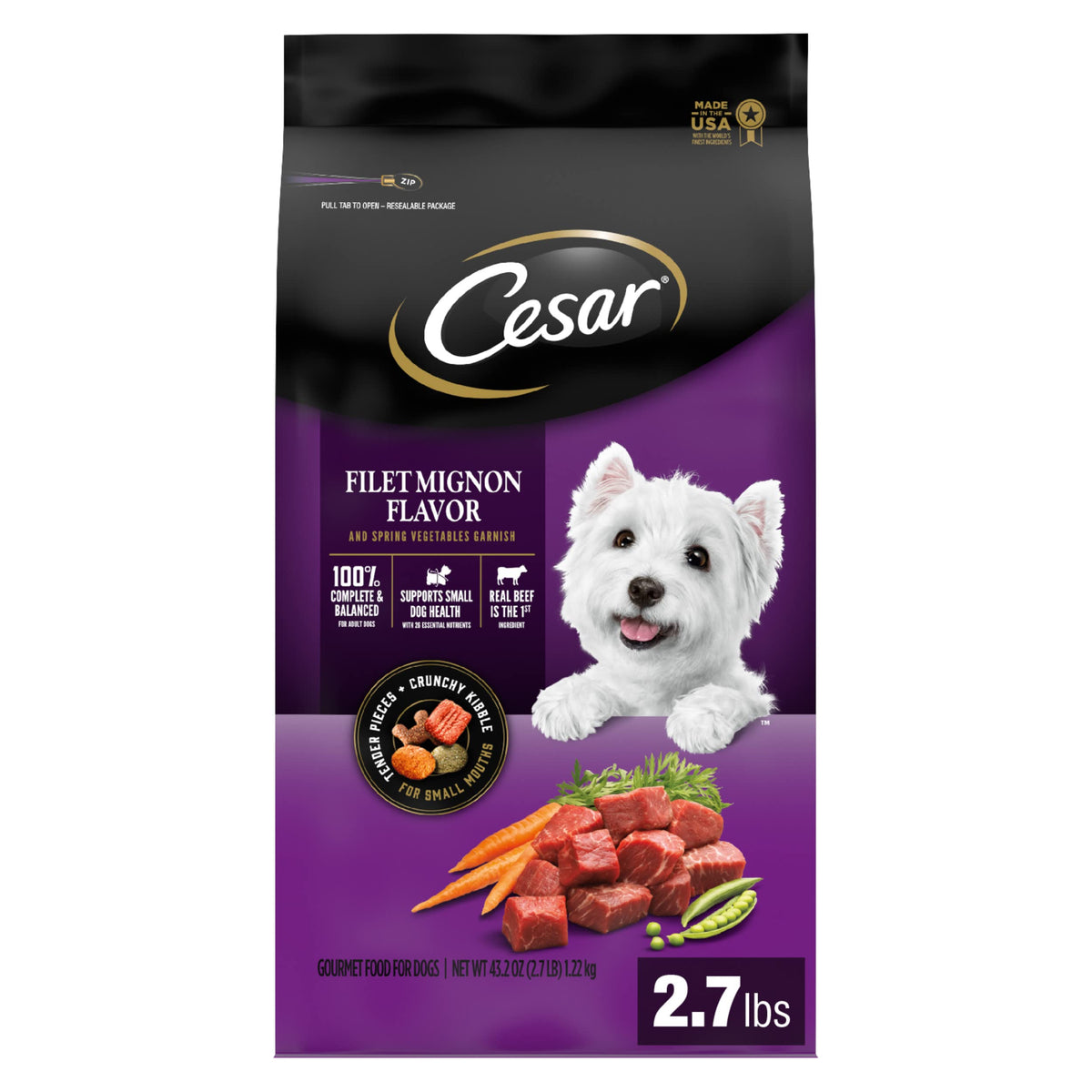 Cesar Small Breed Dry Dog Food, Filet Mignon Flavor And Spring Vegetables Garnish, 2.7 Lb. Bag
