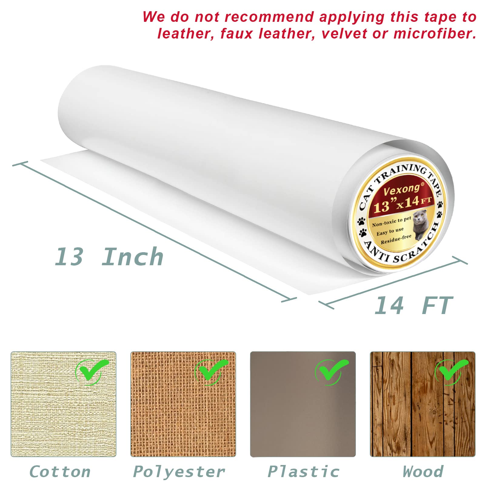Vexong Cat Scratching Tape Pads Deterrent Tape 13'' X 14Ft Furniture Protectors From Cats Transparent Self-Adhesive Pet Training