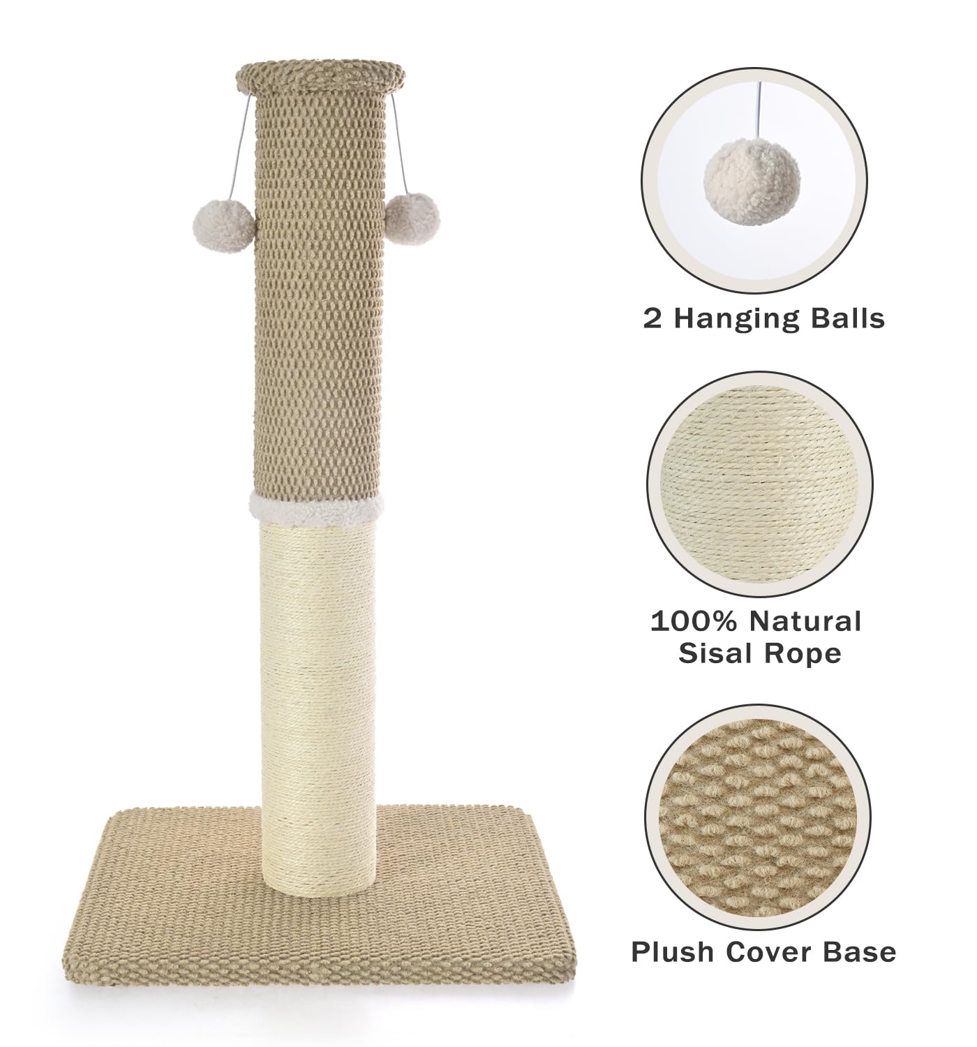 Made4Pets Cat Scratching Post 33'', Tall Scratching Posts For Indoor Cats Adults, Natural Sisal Rope Cat Scratcher With Replacem