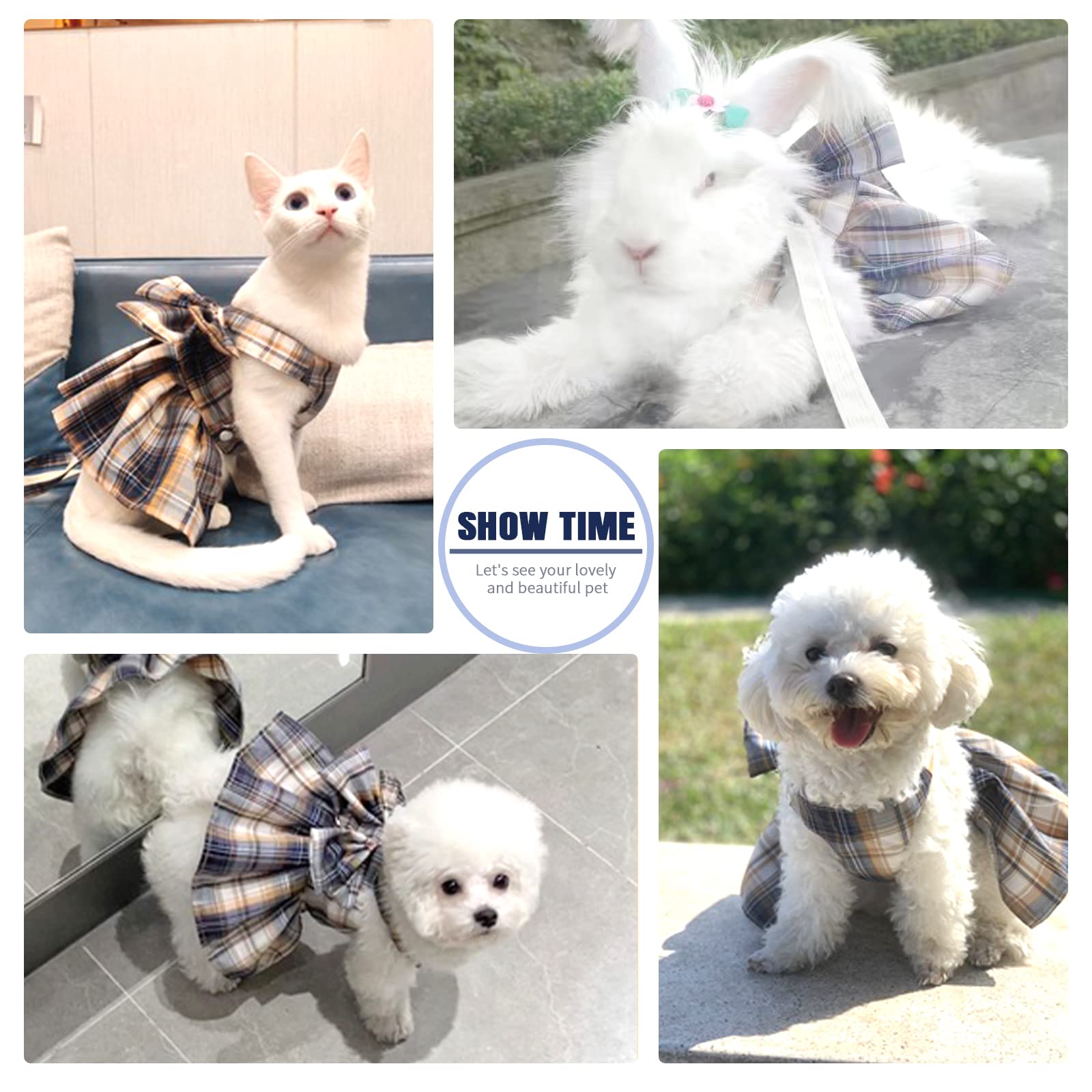 Petcare Plaid Dog Dress Bow Tie Harness Leash Set For Small Dogs Cats Girl Cute Princess Dog Dresses Spring Summer Puppy Bunny R