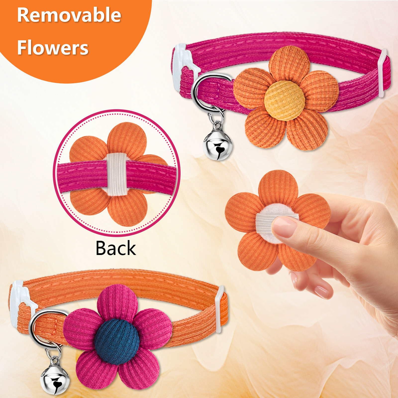 Cat Collar, Hanshilai Kitten Collar With Bells, Cute Cat Collar Breakaway For Girl Boy With Flower,Collar Para Gatos (2 Pack) (O