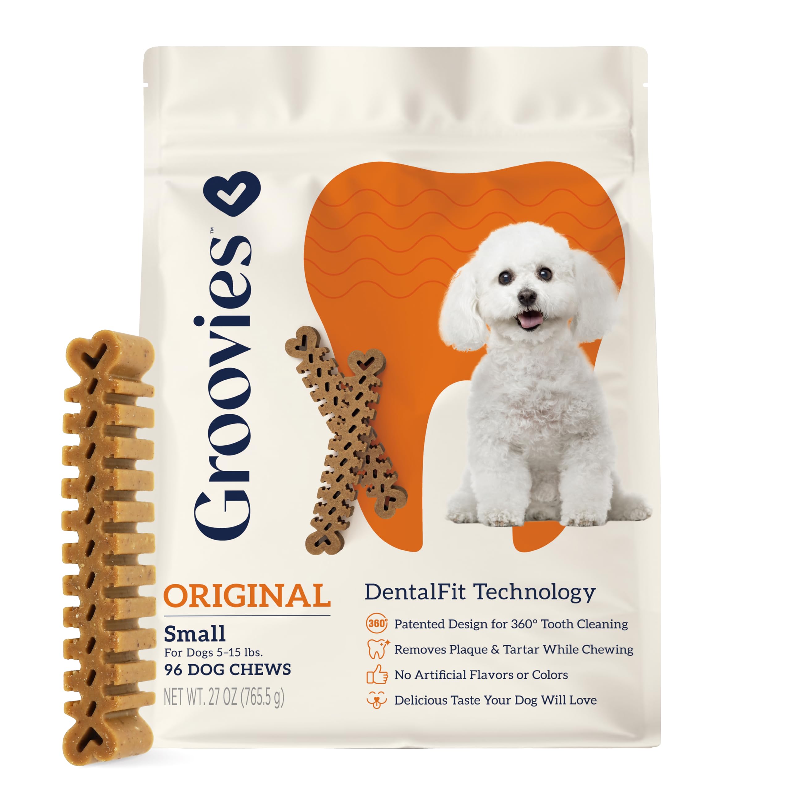 Groovies Flexible, Built to Last Dog Dental Chews, Contact-Cleaning Design Supporting Tartar Control & Fresh Breath, Oral Care T