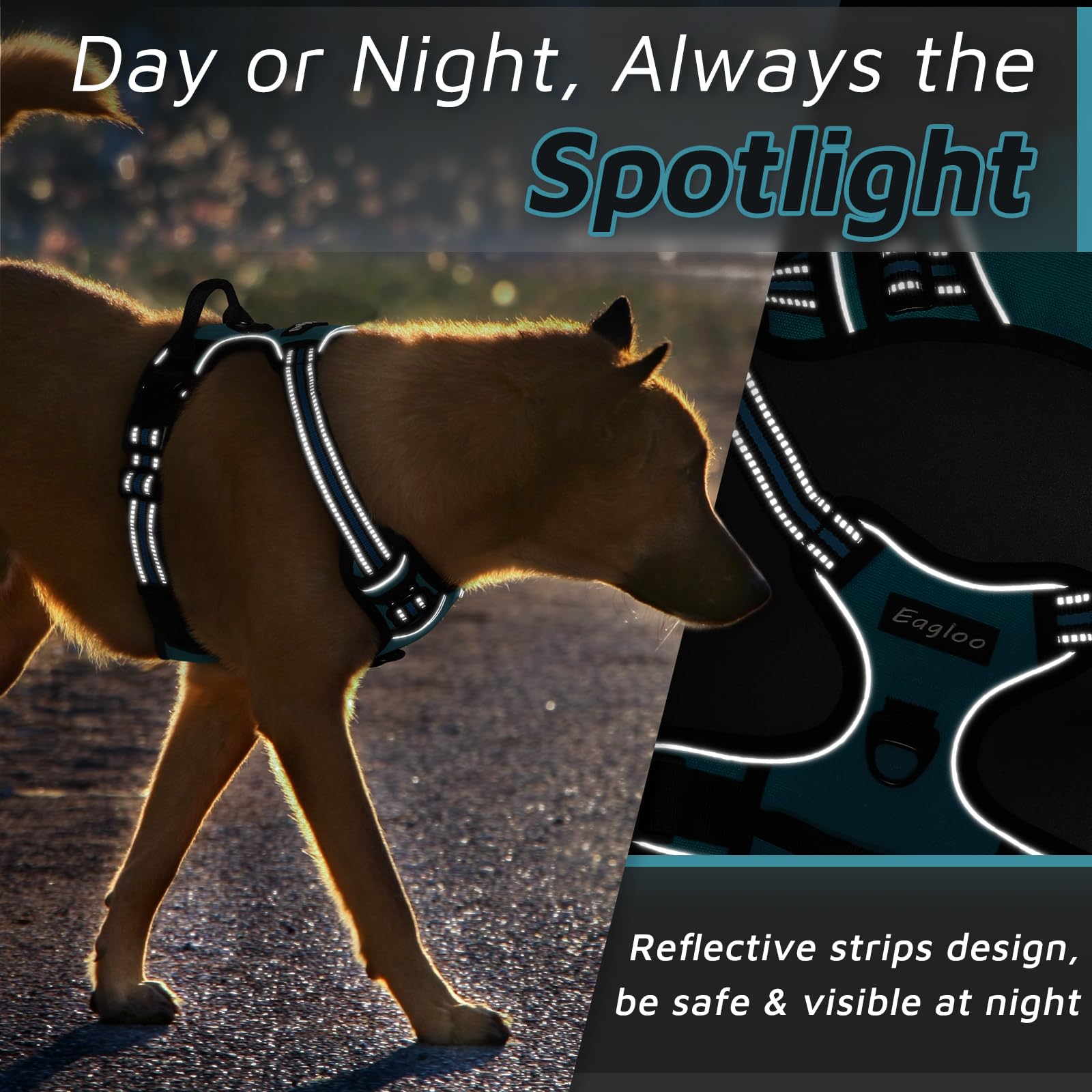 Eagloo Dog Harness Small Sized Dog, No Pull Service Vest With Reflective Strips And Control Handle, Adjustable And Comfortable For Easy Walking, No Choke Pet Harness With 2 Metal Rings, Dark Green, S