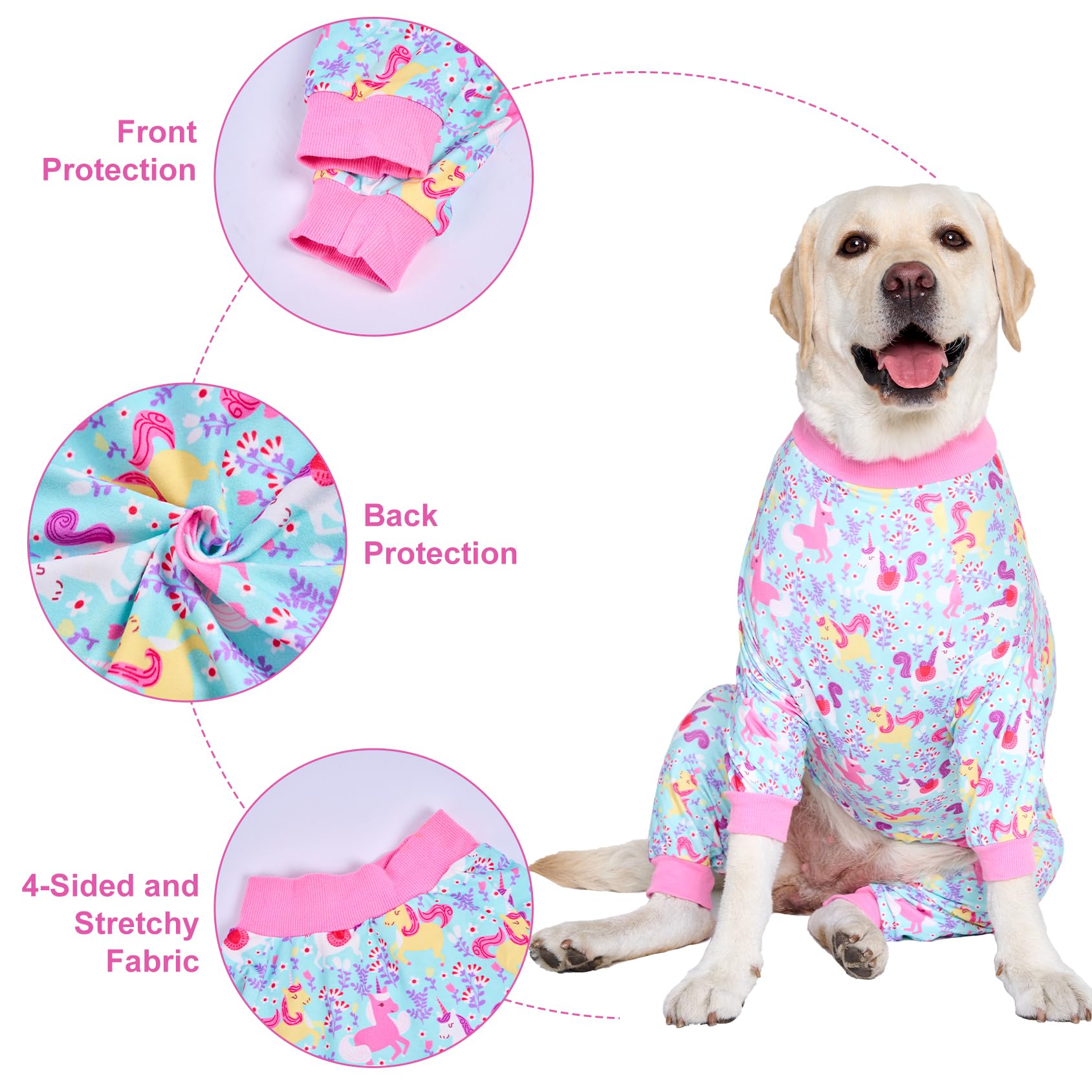 Lovinpet Pitbull Dog Pajamas,Large Dog Clothes Dog Pajamas, Wound Care/Post Surgery Dog Clothes, Lightweight Stretchy Dog Pajamas, Large Dog Shirt, Seafoam Unicorn Print, Large Breed Dog Pet Pj'S /3Xl