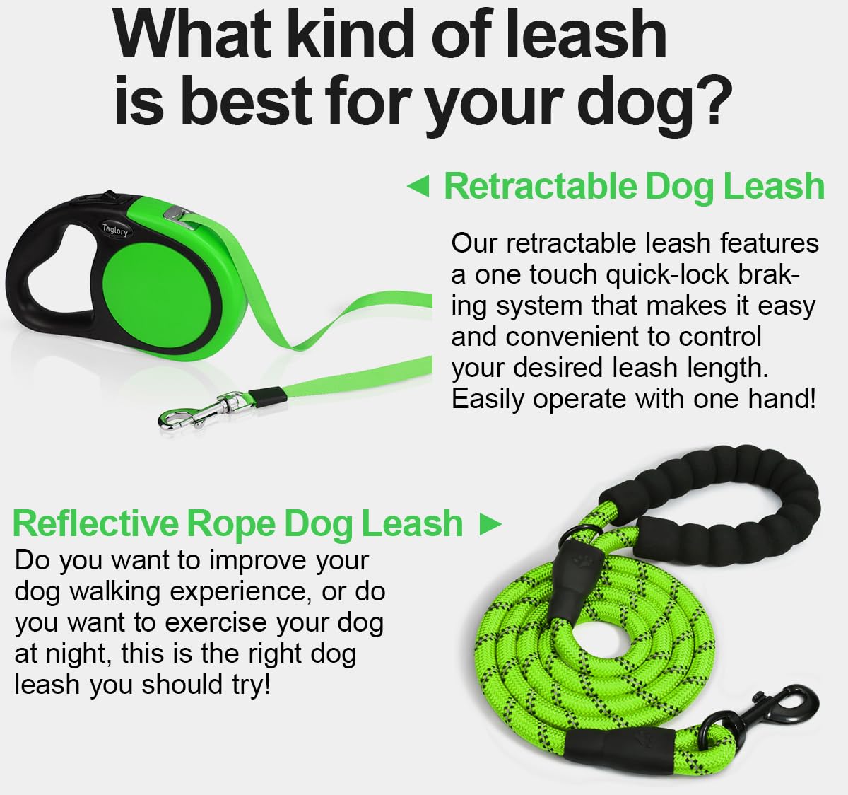 Taglory Retractable Dog Leash, 16Ft No Tangle Leash Retractable For Medium And Large Dogs Up To 100 Lbs, One-Handed Brake, Pause
