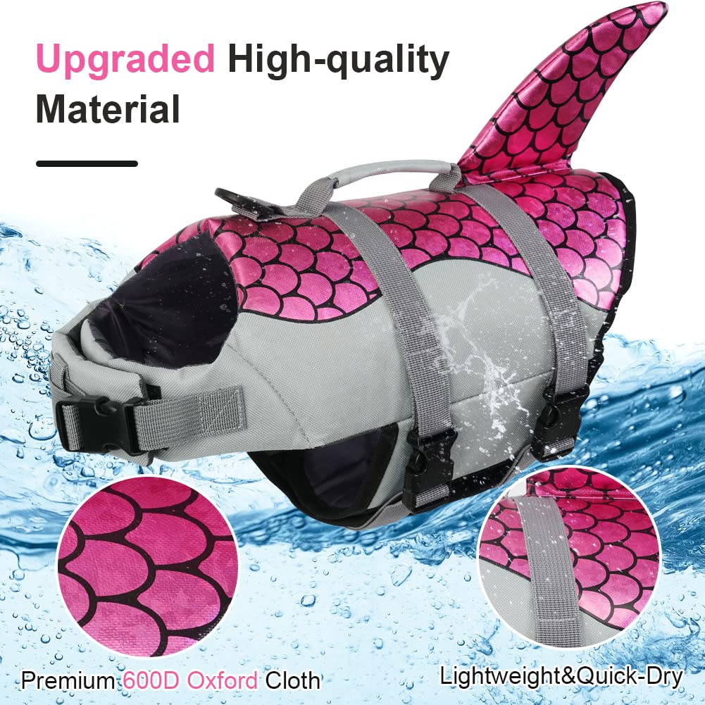 Emust Dog Life Jacket, Ripstop Dog Lifesaver Vests With Rescue Handle For Small Medium And Large Dogs, Pet Safety Swimsuit Preserver For Swimming Pool Beach Boating (Xs,Pink)