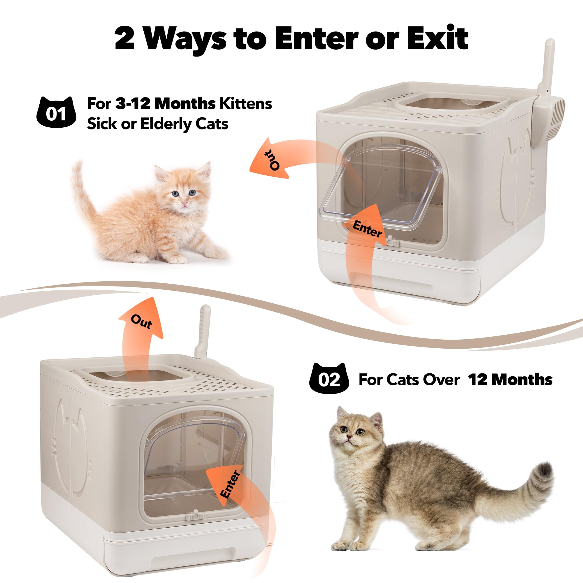 Pet Prime Enclosed Cat Litter Box, Large Covered Litter Box For Cats With Drawer Kitty Litter Pan Top Side Entry Cat Toilet With Lid Easy Clean Including Litter Scoop