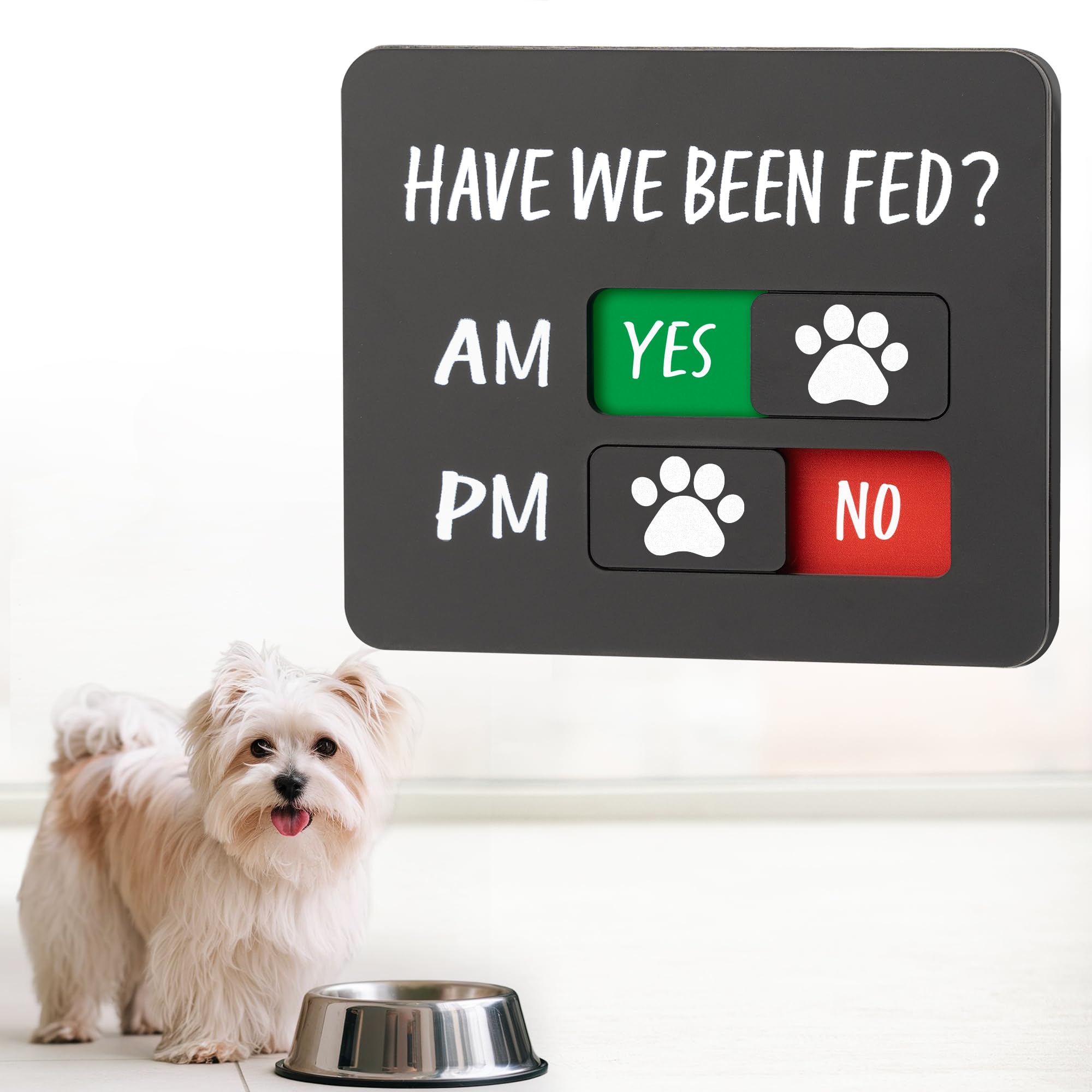 Dog Feeding Reminder Sign with Magnet, Pet Feed Tracker with Have We Been Fed, Acrylic Dog Paw Slider Sign for Fridge, AM PM Fee