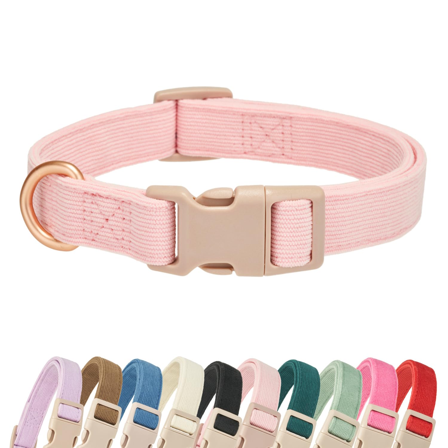 Yudote Soft Cotton Dog Collar Adjustable Corduroy Dog Collars For Small Medium Large Female Dogs(Pink,Large)