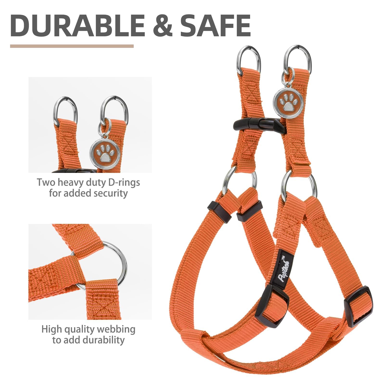 Pupteck No Pull Dog Harness Soft Adjustable Basic Nylon Step In Puppy Vest Outdoor Walking With Id Tag Orange