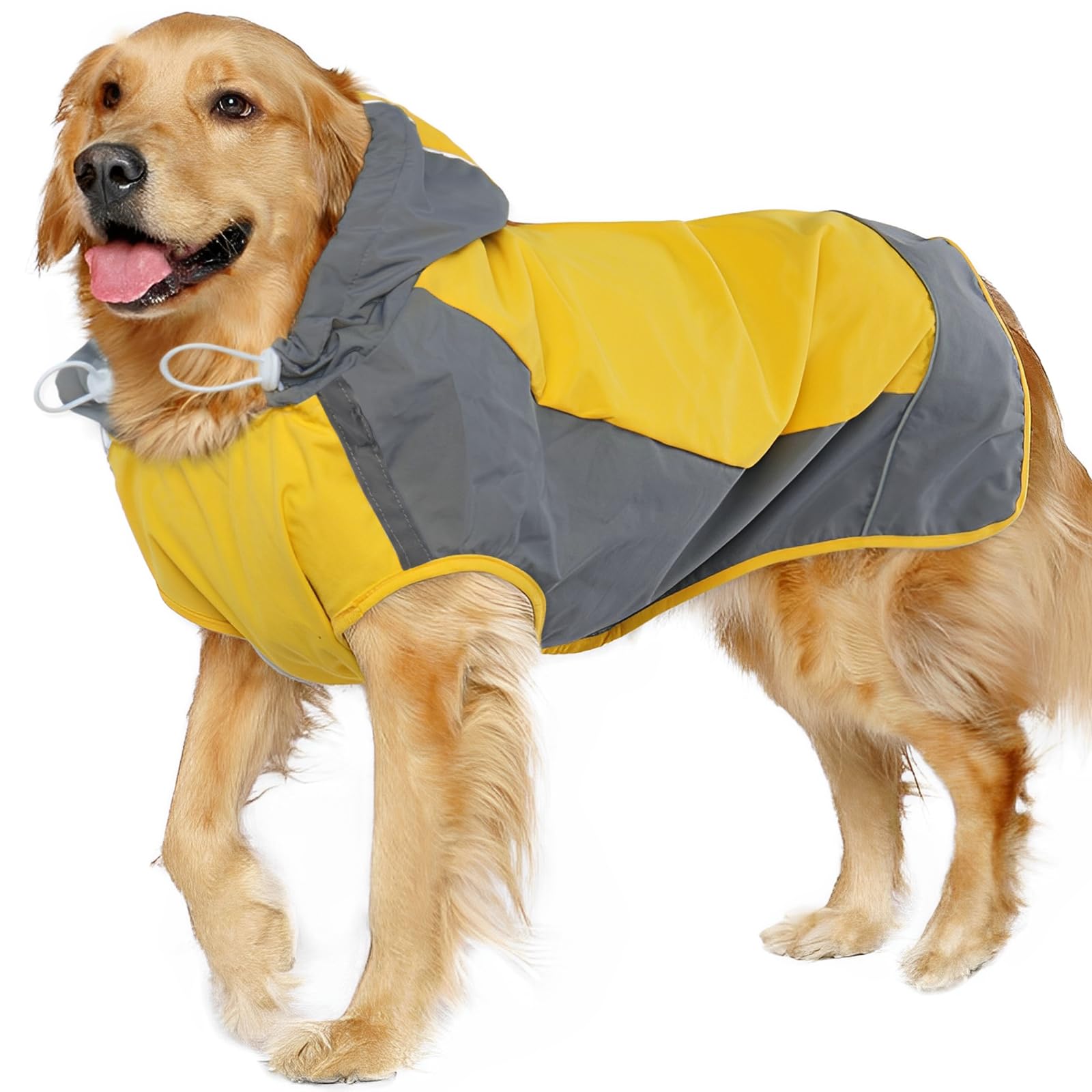 Iecoii Hooded Dog Raincoat,Reflective Large Dog Rain Poncho,Ensure Safety In Low - Light Conditions, Adjustable Fit With Magic S