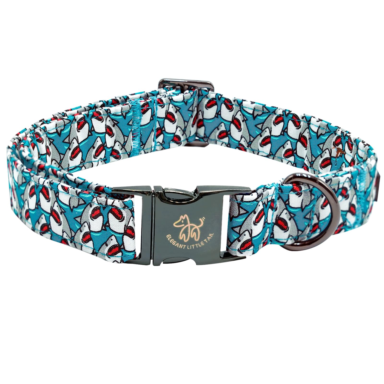 Elegant Little Tail Dog Collar, Pet Collar Summer Dog Collar Shark Print Pet Collar Dog Cotton Durable Boy Dog Collar Metal Buck