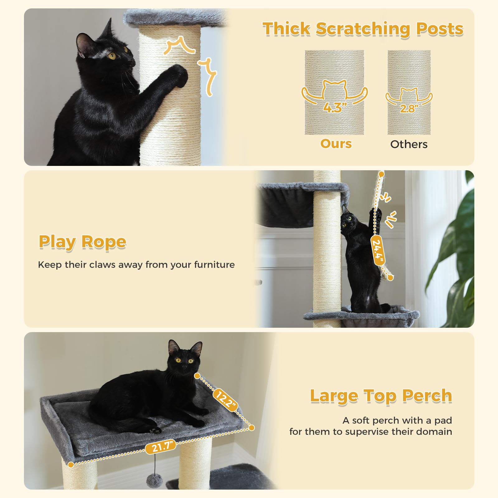 UYMI Cat Tree 67" Heavy-Duty XXL Tower with 13 Scratching Posts, Spacious Condo & Hammock, Grey - Model AM01-AMT0268GY-FBM