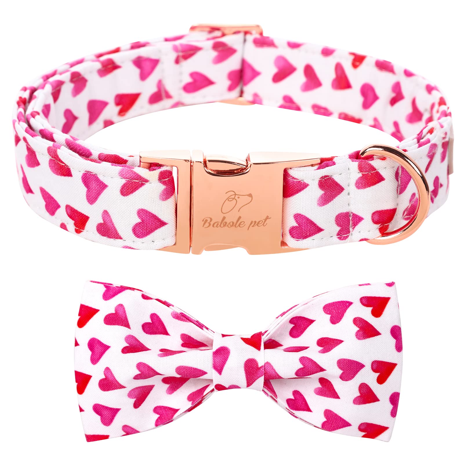 Babole Pet Valentine'S Day Dog Collar With Bow Tie, White Red Love Male Dog Collar With Safety Metal Buckle Adjustable Puppy Collars For Small Medium Large Boy & Girl Dog,L-Neck 16'-24'