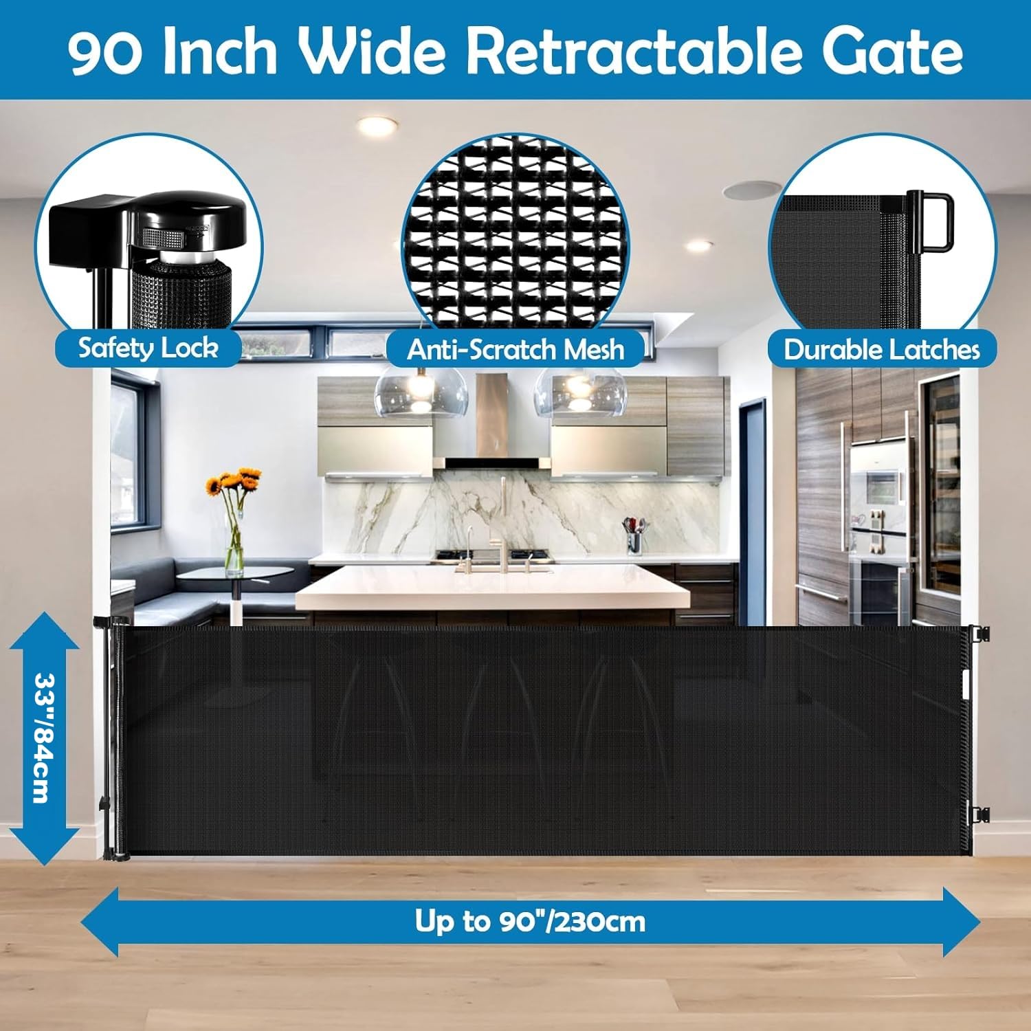 90 Inch Retractable Baby Gates Extra Wide Dog Gate Outdoor Retractable Gate Indoor Long Baby Gate Extra Wide Baby Gates for Larg