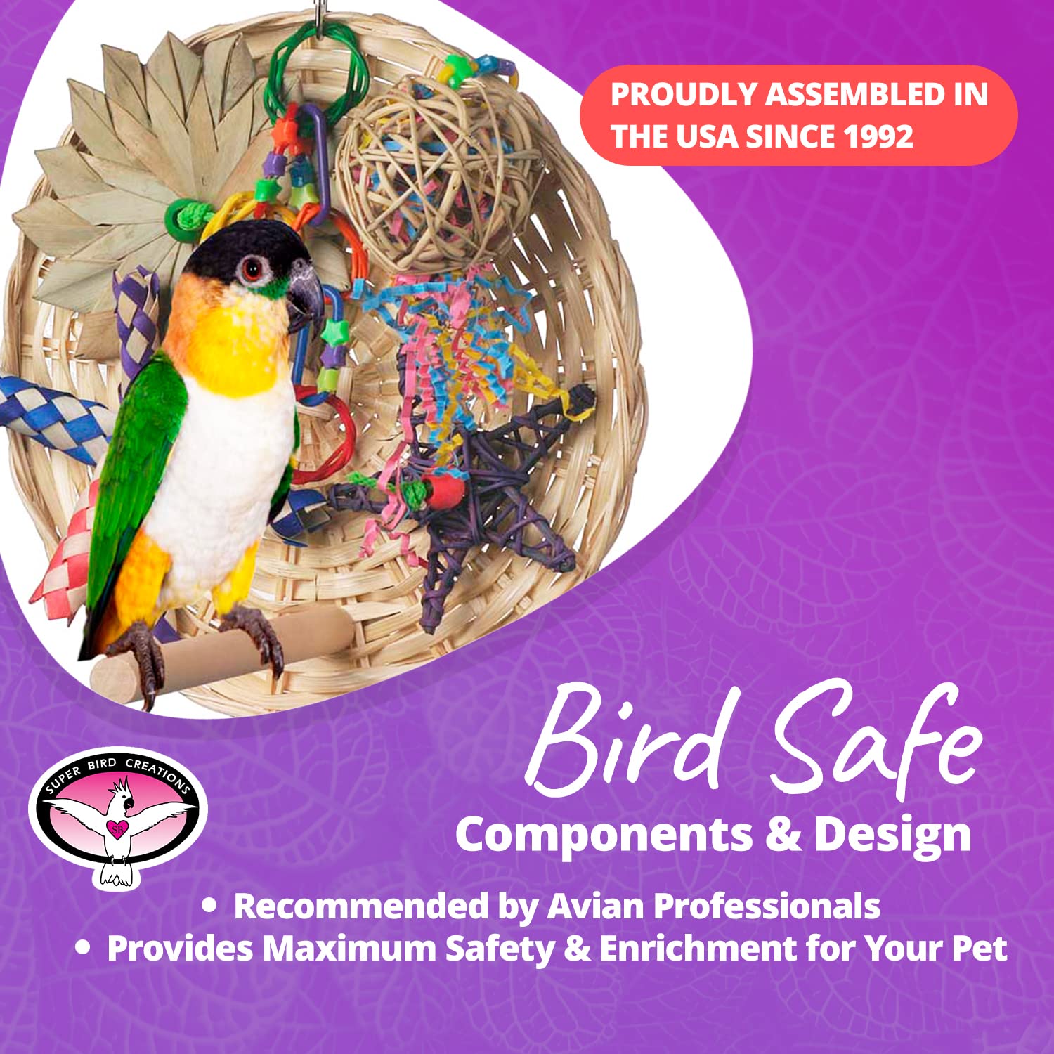 Super Bird Creations Sb543 Busy Birdie Play Perch - Foraging Bird Toy, Small & Medium Bird Size - Parakeets, Cockatiels, Small Conures - Interactive Elements - Stimulating Playtime - 9.5' X 9.5' X 6'