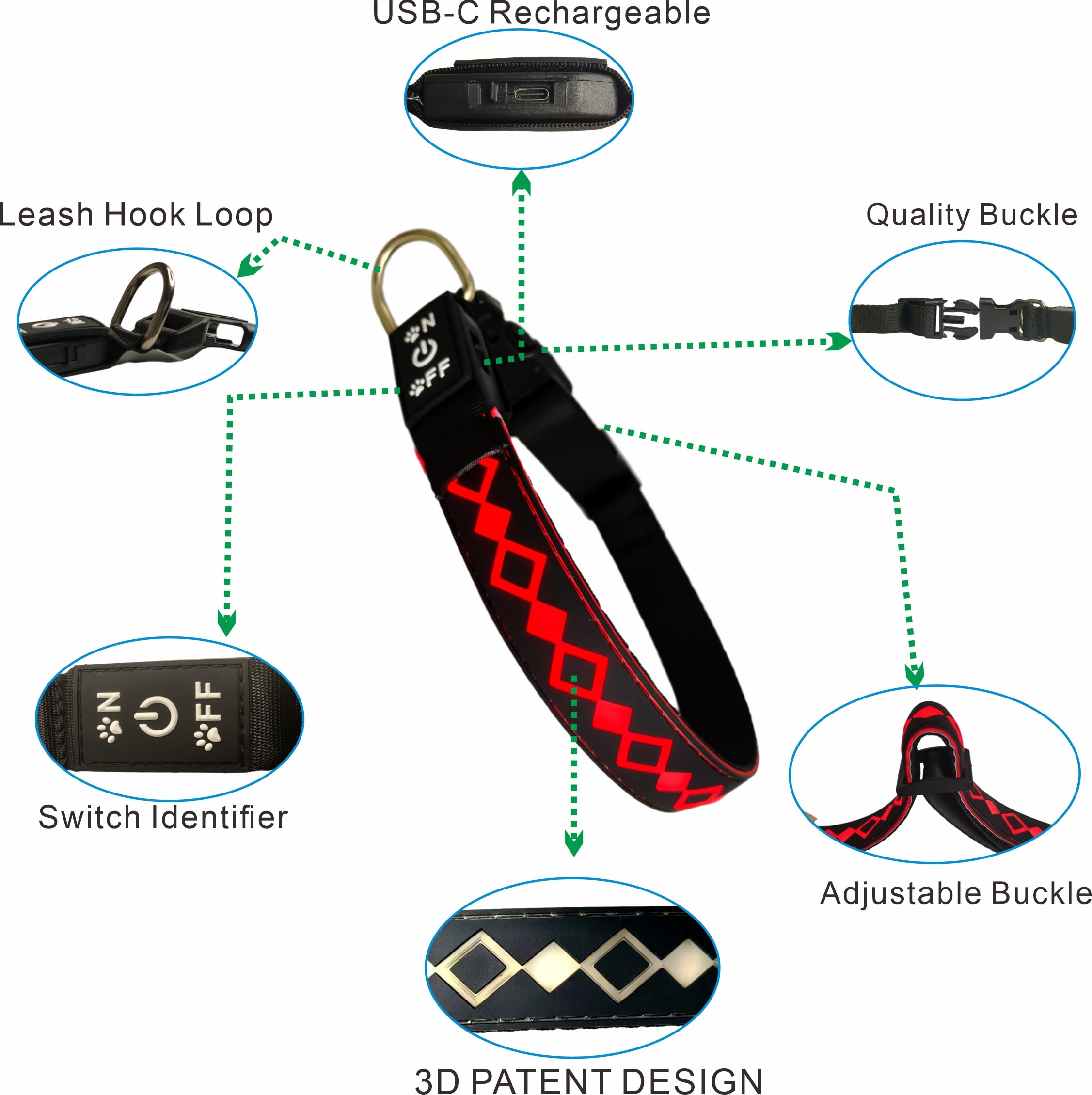 Dogled Usb-C Led Light Up Dog Collar, 3D Design Comfortable And Soft Material,Multicolored Lighting,Night Dog Collar (Lx-Purple,