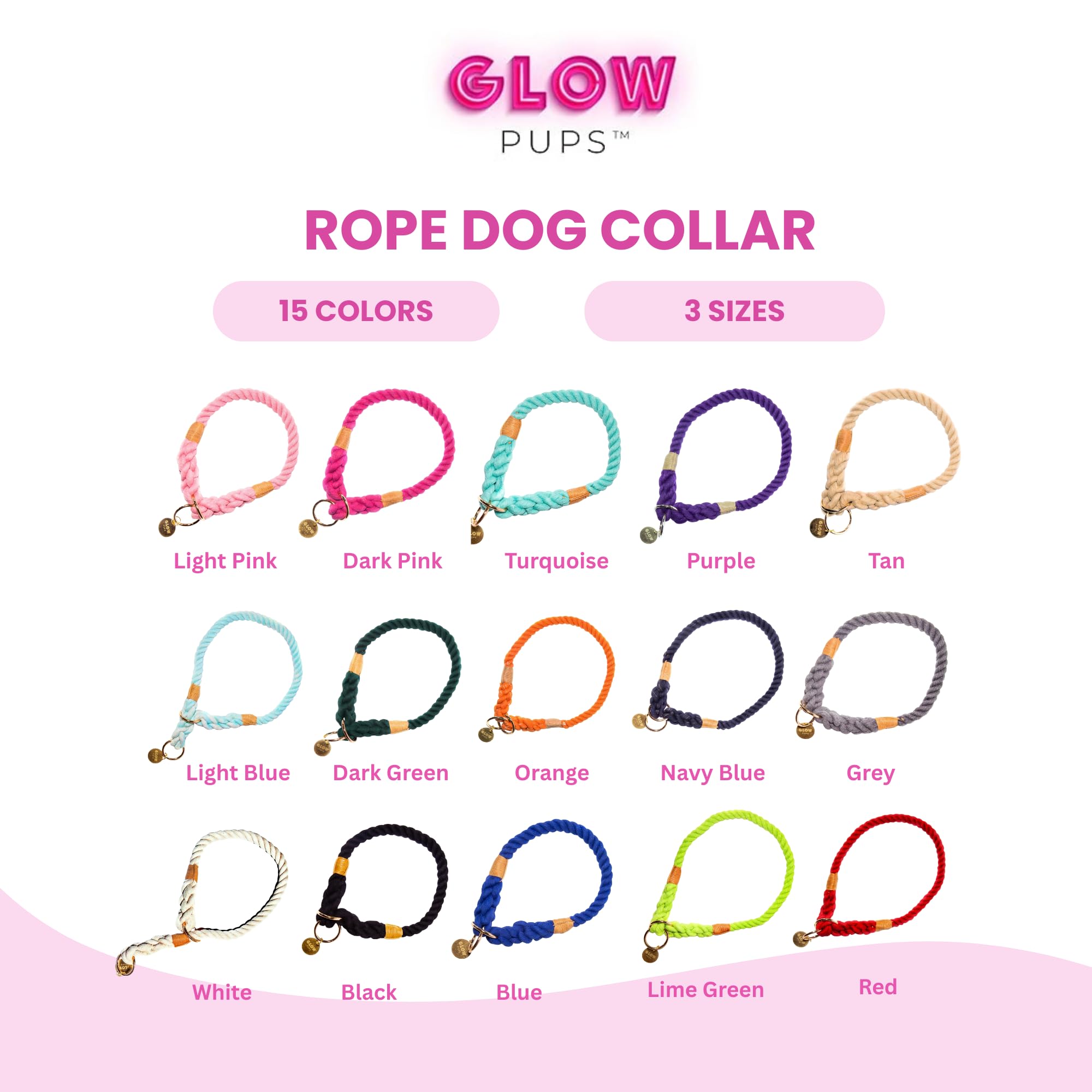 Glow Pups Slip Dog Collar, Ombre Braided Rope Collar For Dogs, Durable & Adjustable Fit, Handmade Nautical Style Collar For Medi