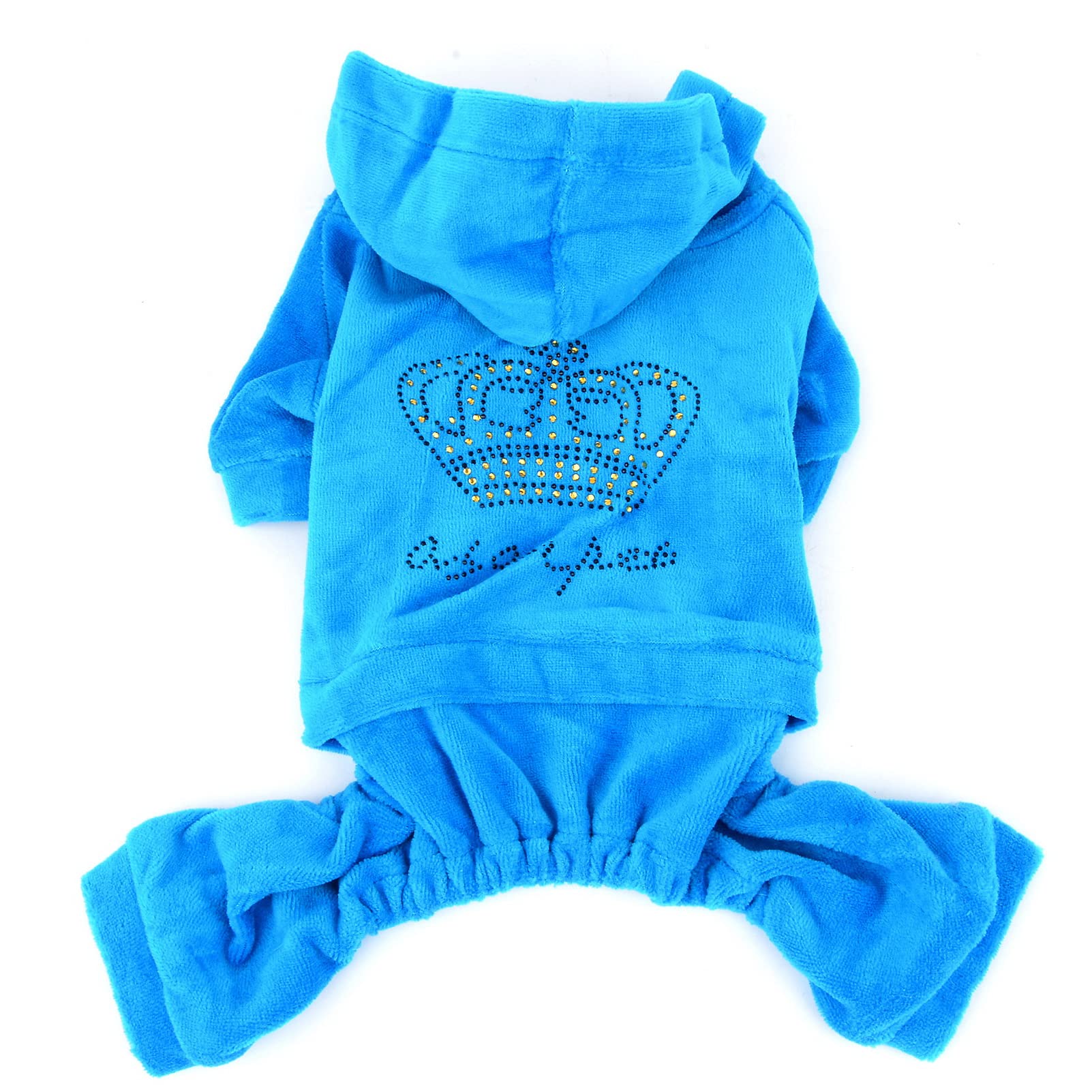 Selmai Dog Jumpsuit Hoodie Sweatshirt Dog Fleece Sweater Coat Small Pet Clothes Rhinestone Crown Blue M