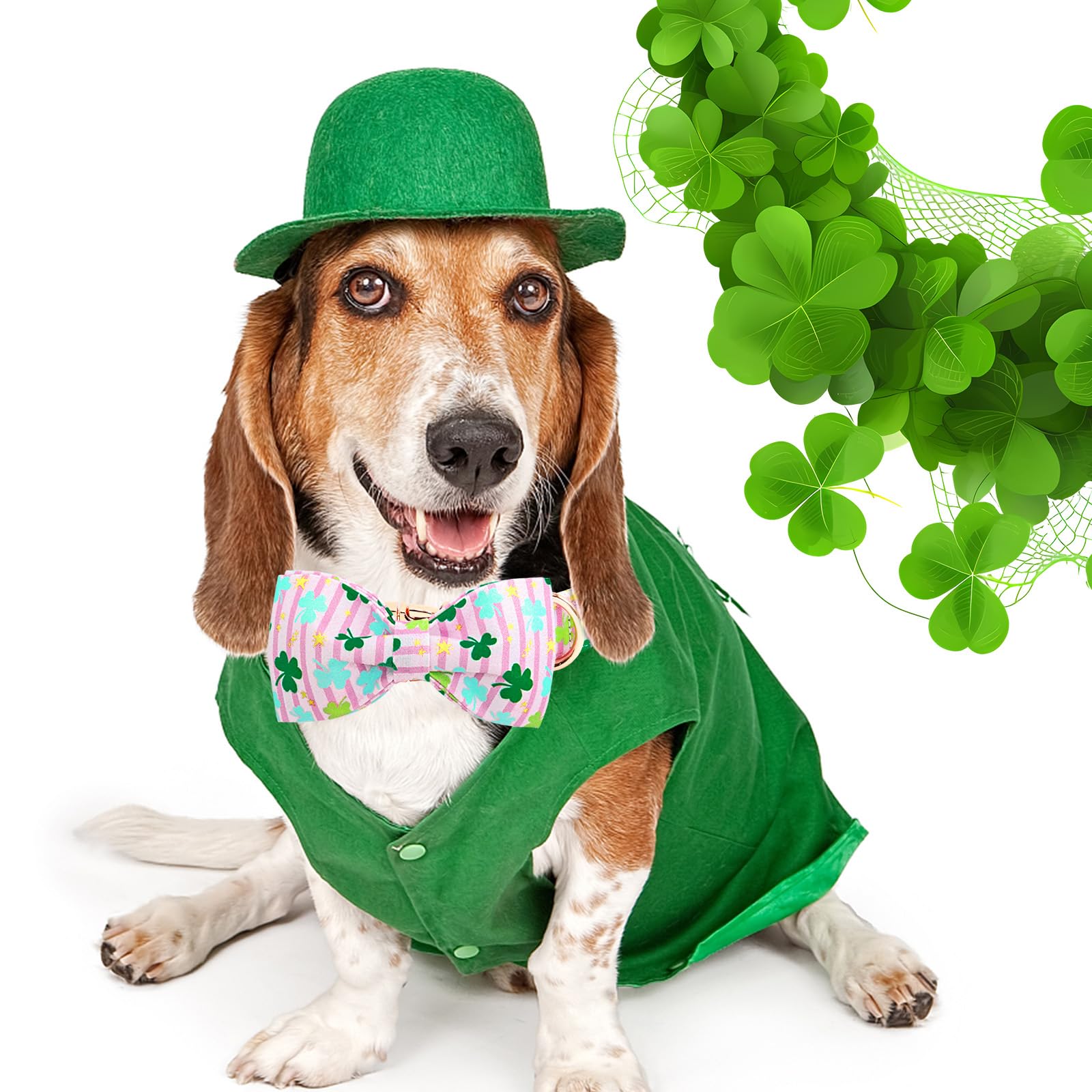 Lionheart Glory St.Patrick'S Day Dog Collar-Lucky Clover Shamrock Dog Bow Collar For Medium Dogs Pink Spring Female Trefoil Dog