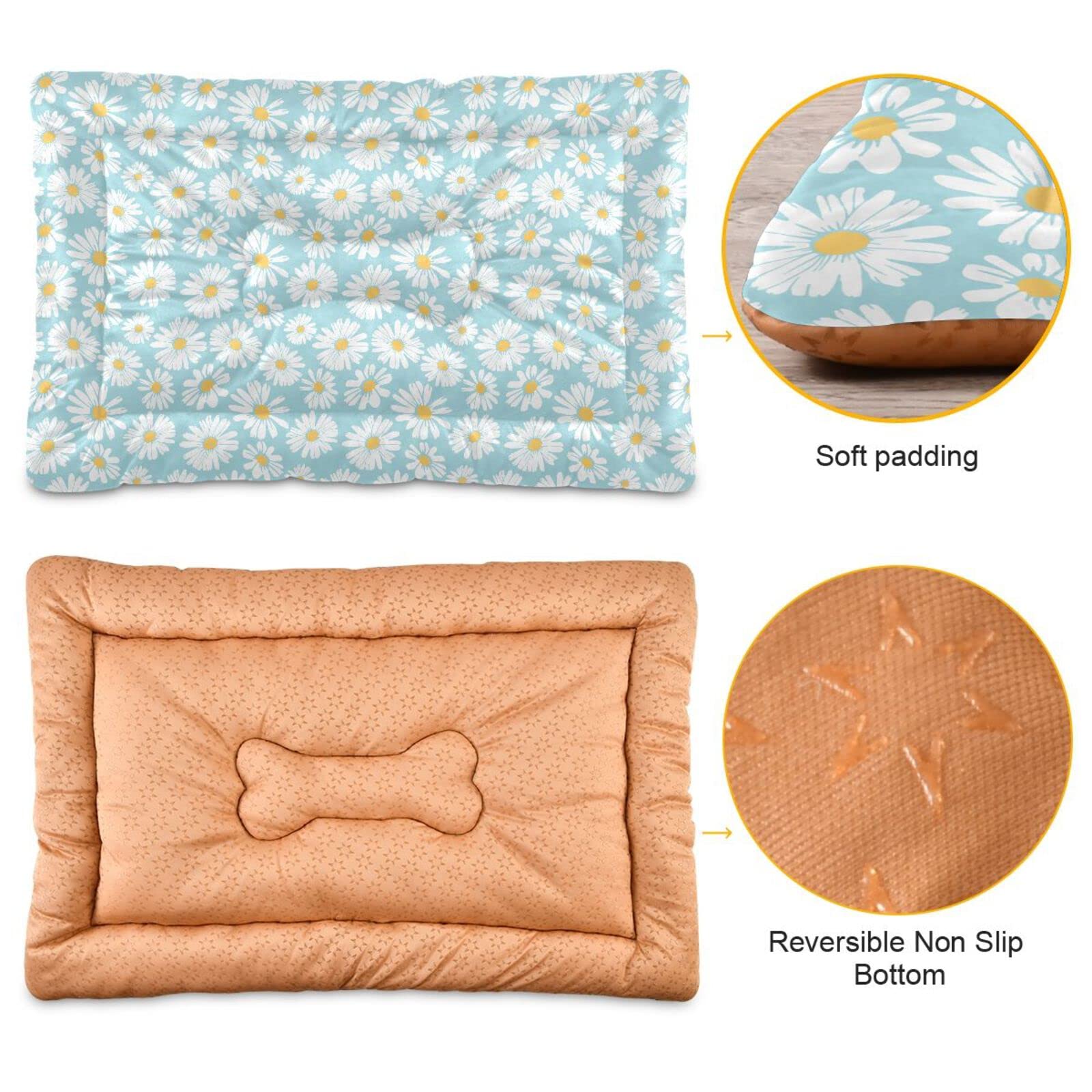 Daisy Flower Dog Bed Cat Bed Soft Washable Pet Crate Mat Non Slip Rectangle Comfortable Kennel Pads For Medium Large Small Dogs