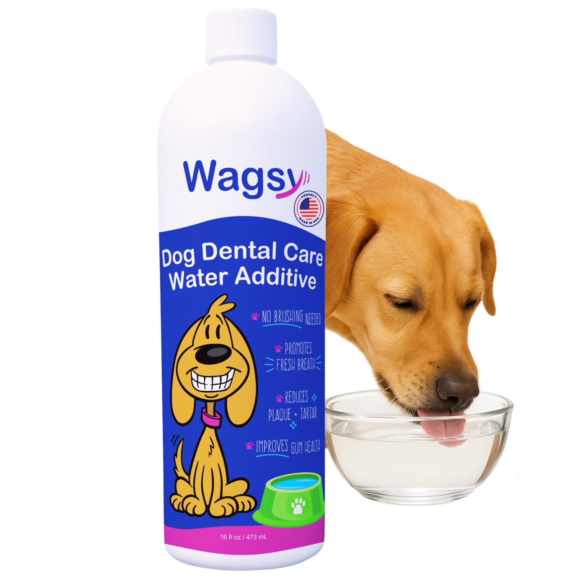 WAGSY Dog Breath Freshener & Dental Care Water Additive for Dogs Teeth - Made in USA, Naturally Derived Dog Mouthwash for Bad Br