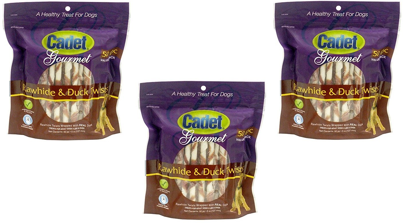 (3 Pack) Cadet Rawhide & Duck Dog Treat Twists; 50-Count Each