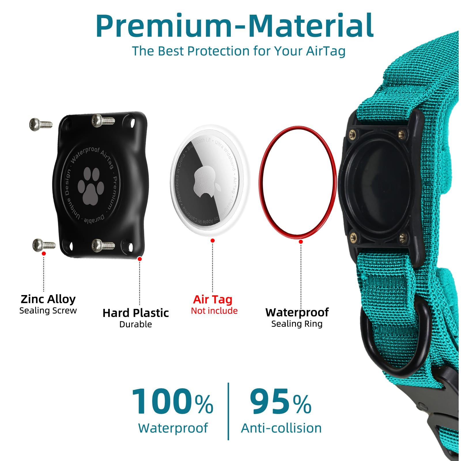 Apple Airtag Integrated Dog Collar, 100% Waterproof With Hard Pc Holder, Adjustable Military Collar With Handle, Gps Tracking Fo