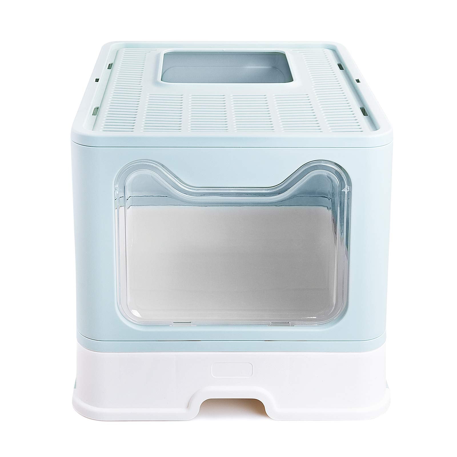 Petphabet Cat Litter Box, Square Foldable Jumbo Hooded Cat Litter Box With Plastic Scoop (Blue)