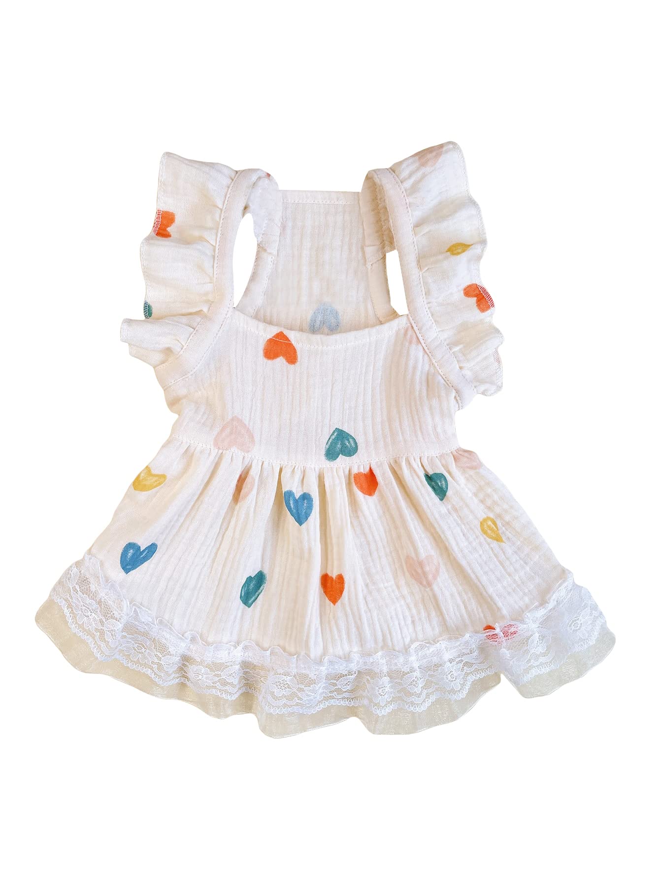 Qwinee Cute Heart Pattern Dog Dress Ruffle Trim Princess Dress Cat Vest Dress Lace Trim Summer Dress Pet Clothes For Small Mediu