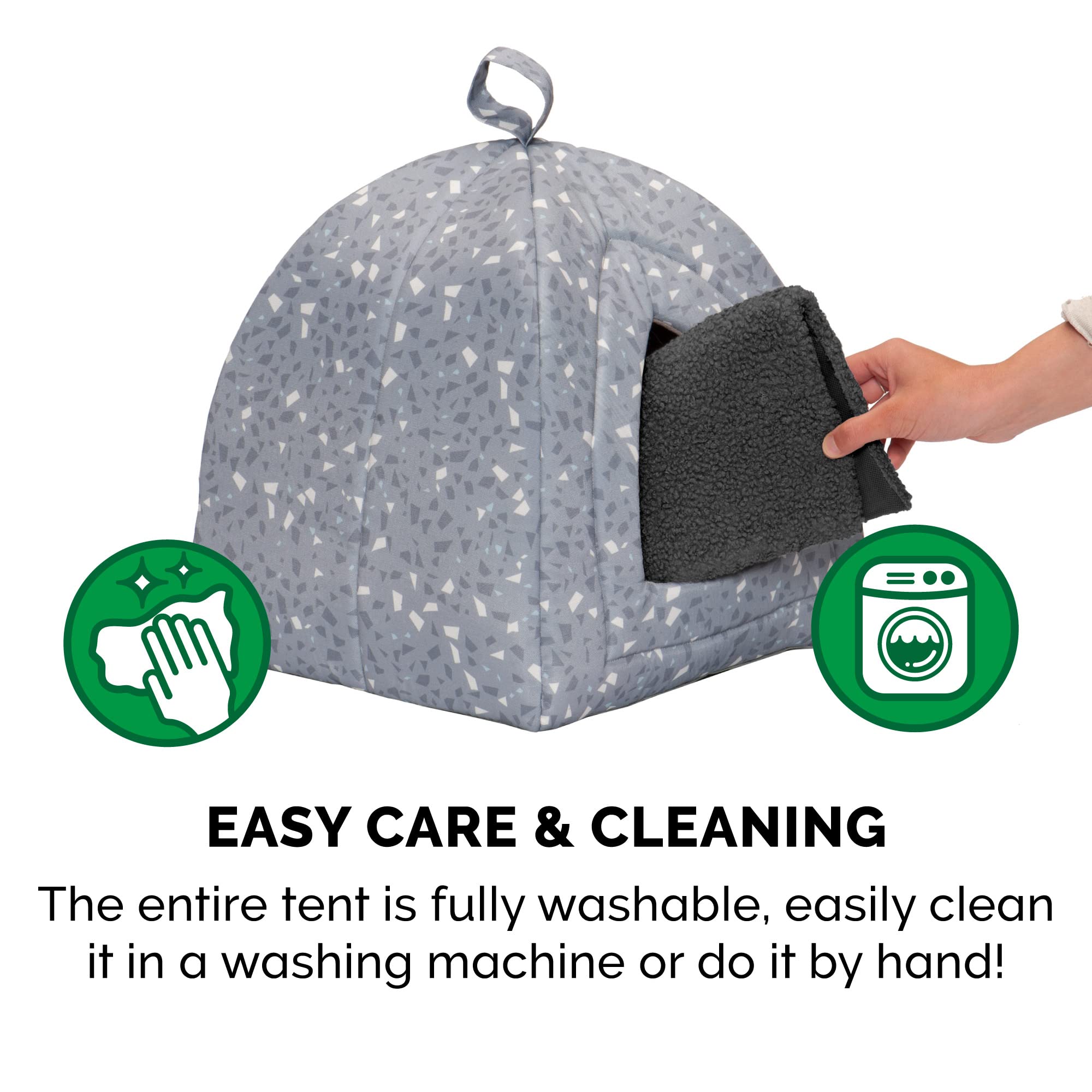 Furhaven Small Cat Bed Polycanvas Print D?or Foldable Pet Tent, Washable - Gray Terazzo, Small