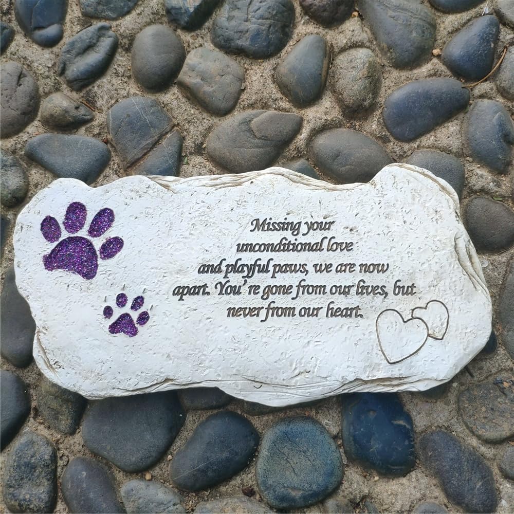 Jinhuoba Shinning Paw Prints Pet Memorial Stones Headstones For Dogs Or Cats, Hand Painted Garden Plaques Grave Markers Stepping Stones For Pet Dog Sympathy Memorial Gifts