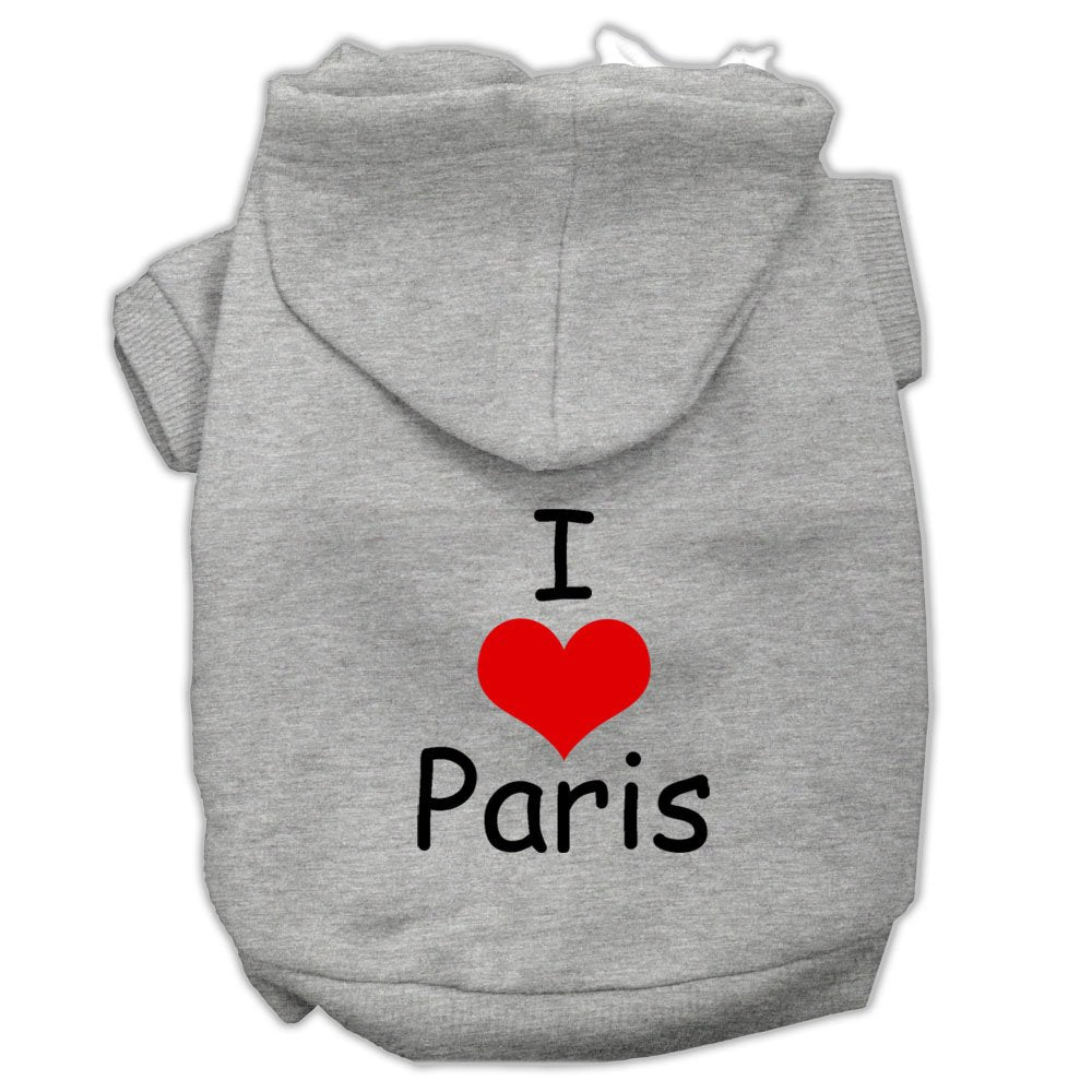 Pet, Dog & Cat Hoodie Screen Printed, I Love Paris Gray SM (3-6 lbs.)