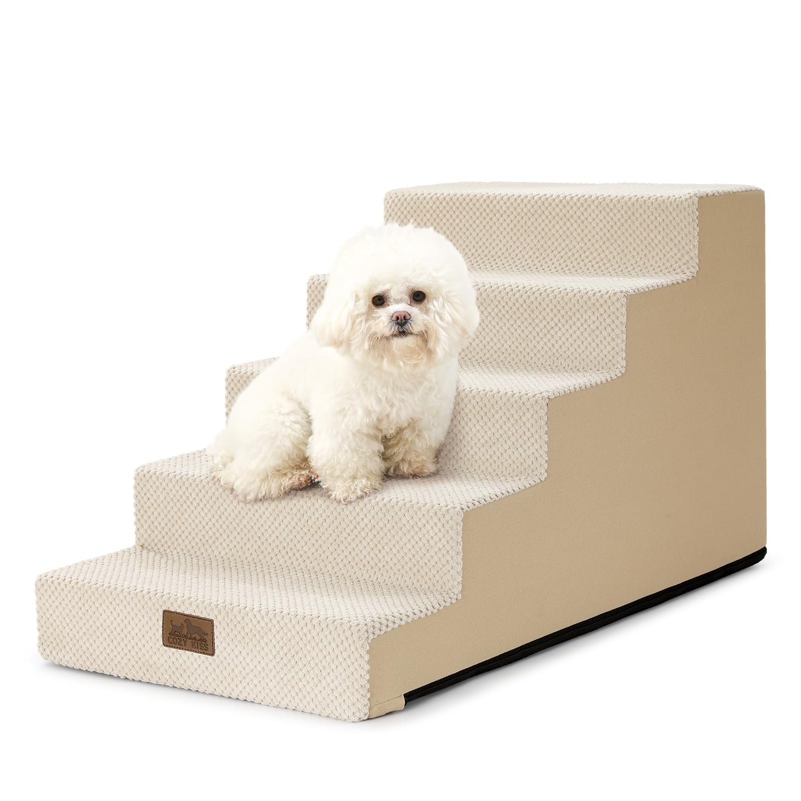 COZY KISS Dog Stairs for Small Dogs 17.7 H, 5-Step Gentle Incline Pet Step for Couch and Beds, Right-Angle Dog Ramp for Puppy Do