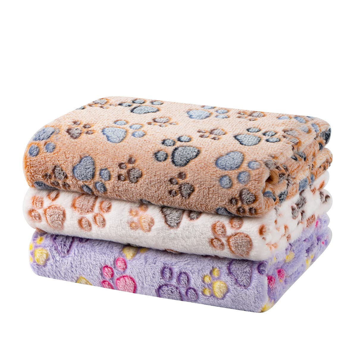 Dono 1 Pack 3 Dog Blankets For Small Dogs, Soft Fluffy Paw Print Pattern Fleece Pet Blanket Warm Sleep Mat, Puppy Kitten Blanket