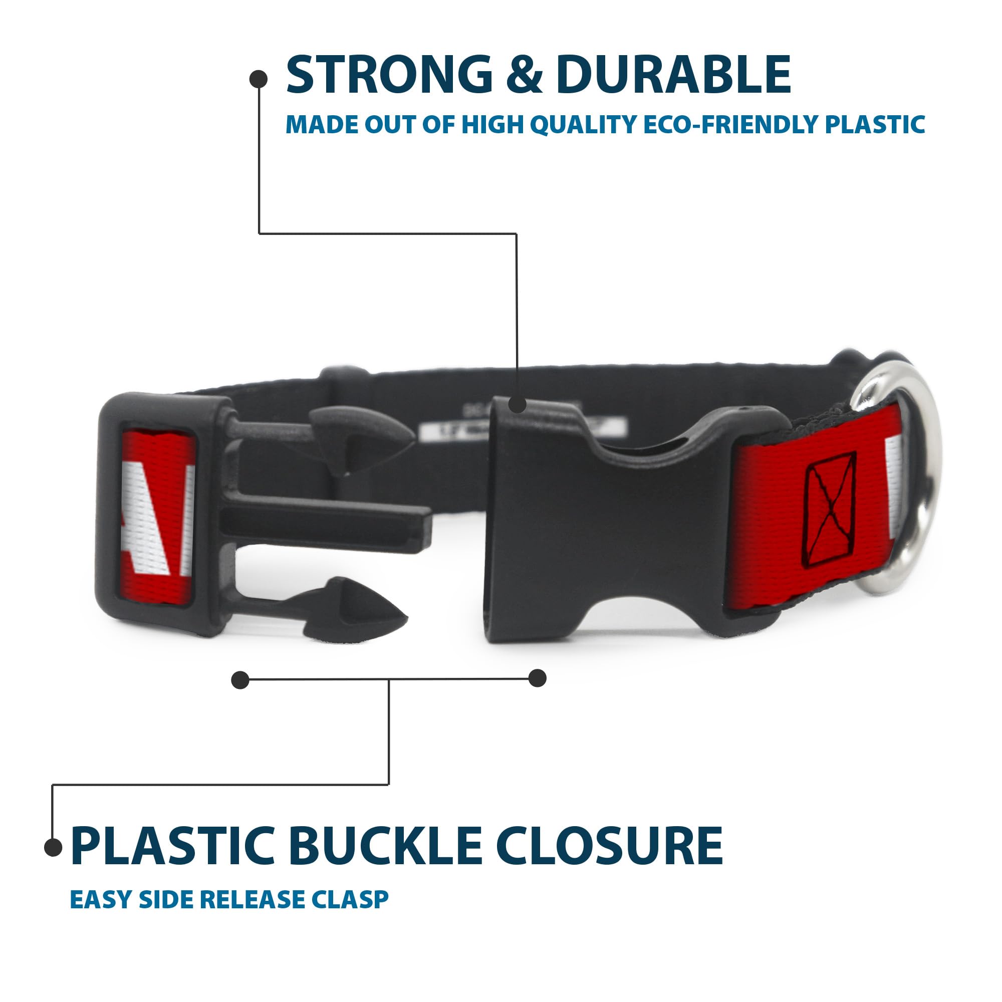 Buckle-Down Plastic Clip Collar - Lifeguard/Logo Red/White - 1.5' Wide - Fits 18-32' Neck - Large