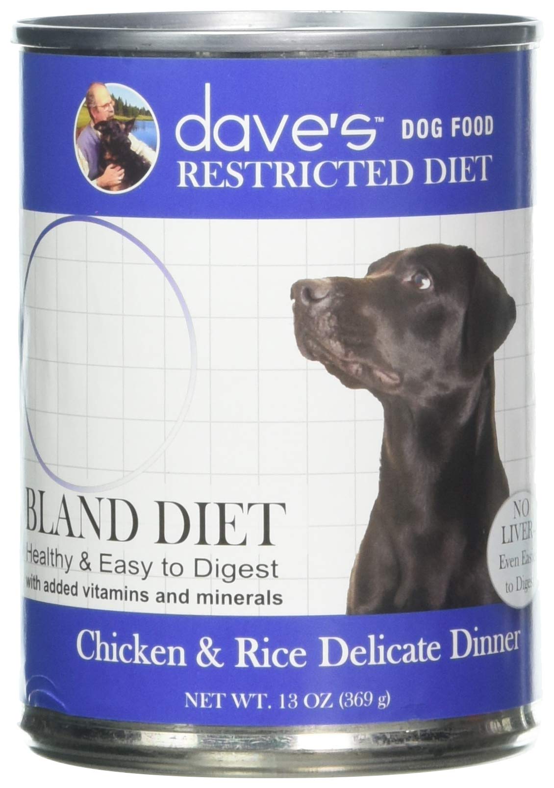 Daves Pet Food Chicken and Rice Dog Food - Restricted Bland Diet Canned Dog Food for Sensitive Stomachs - 13 Ounce Cans, Case of