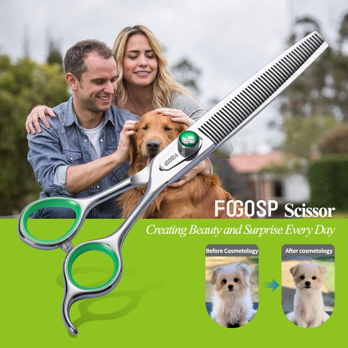 Fogosp 46 Teeth Dog Thinning Shears For Grooming 7.0 Inch Professional Blending Thinning Scissors For Dogs Cat Pet Japanese 440C Stainless Right Handed