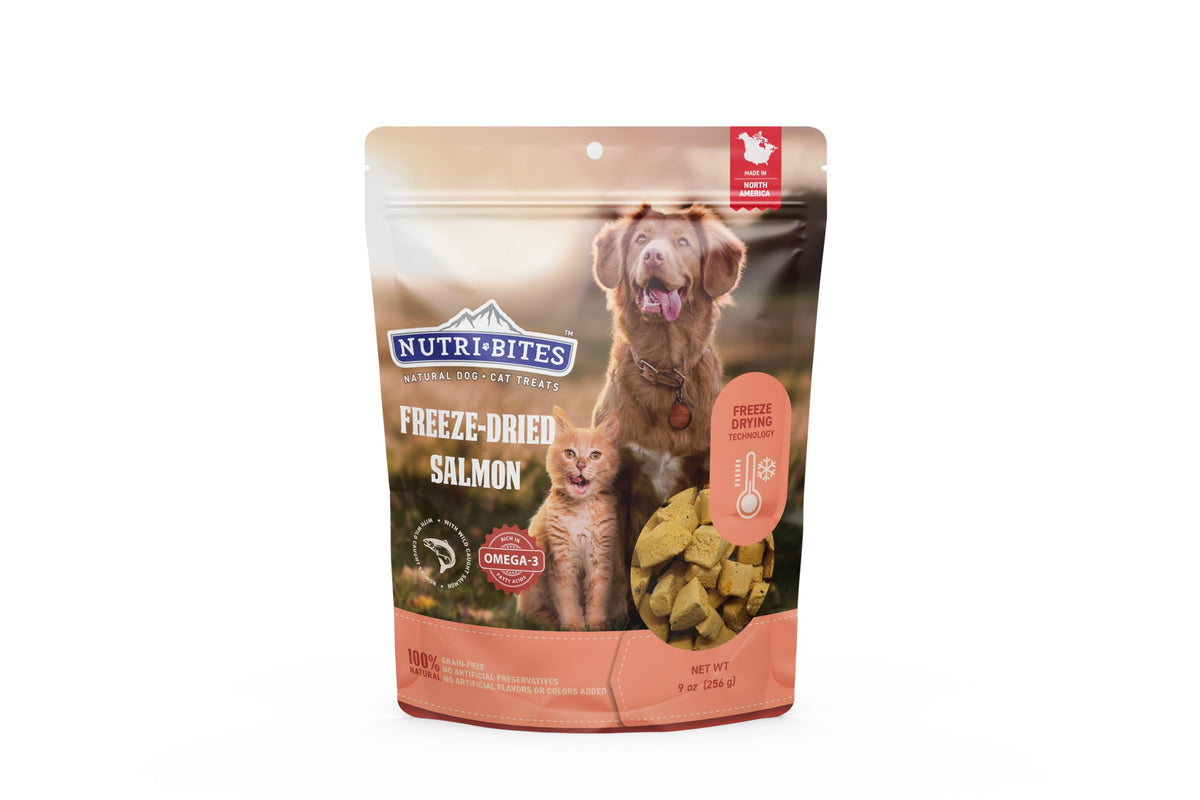 Nutri Bites Freeze Dried Salmon Dog & Cat Treats, 9 Oz | Healthy Pet Training Treats Or Food Topper | All Natural, 1 Single Anim